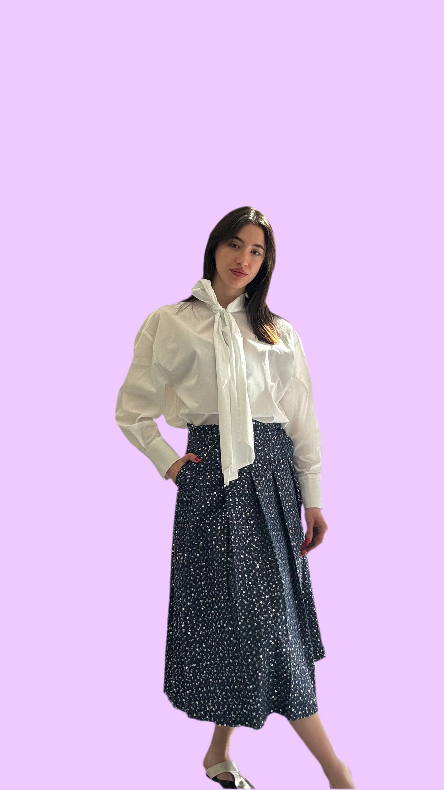 Denim midi skirt with pleads