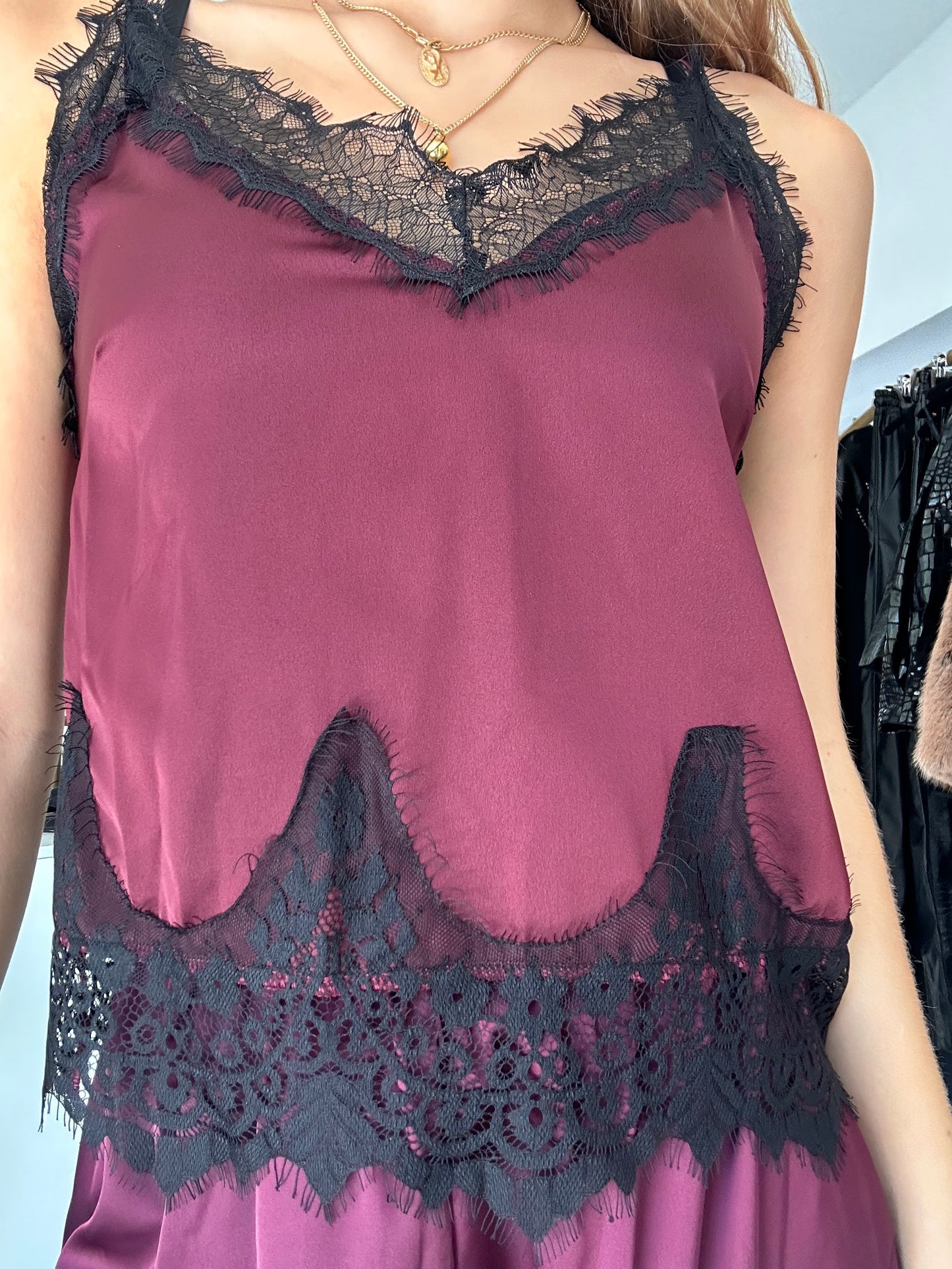 Satin top with lace details