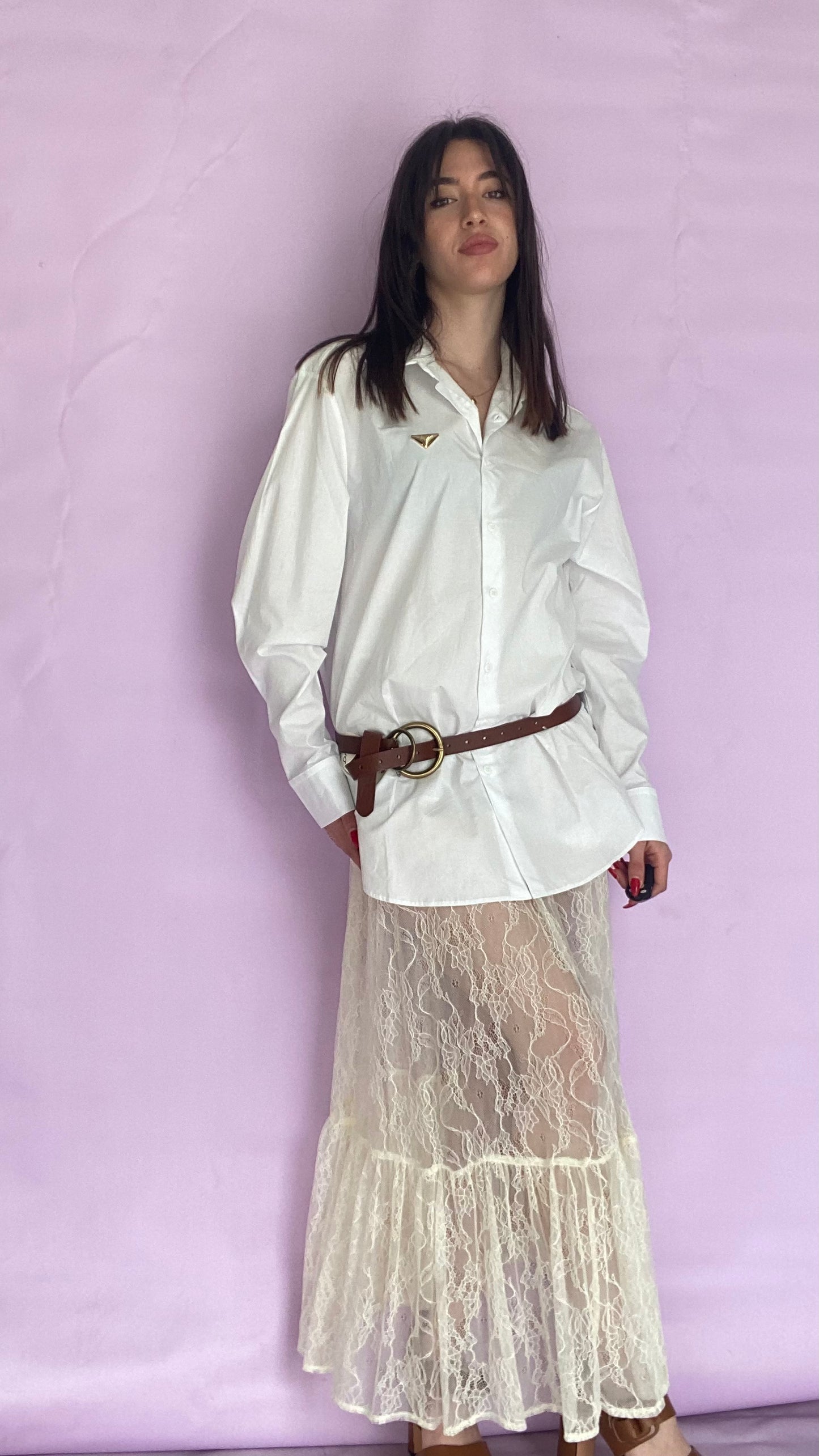Cream long lace skirt