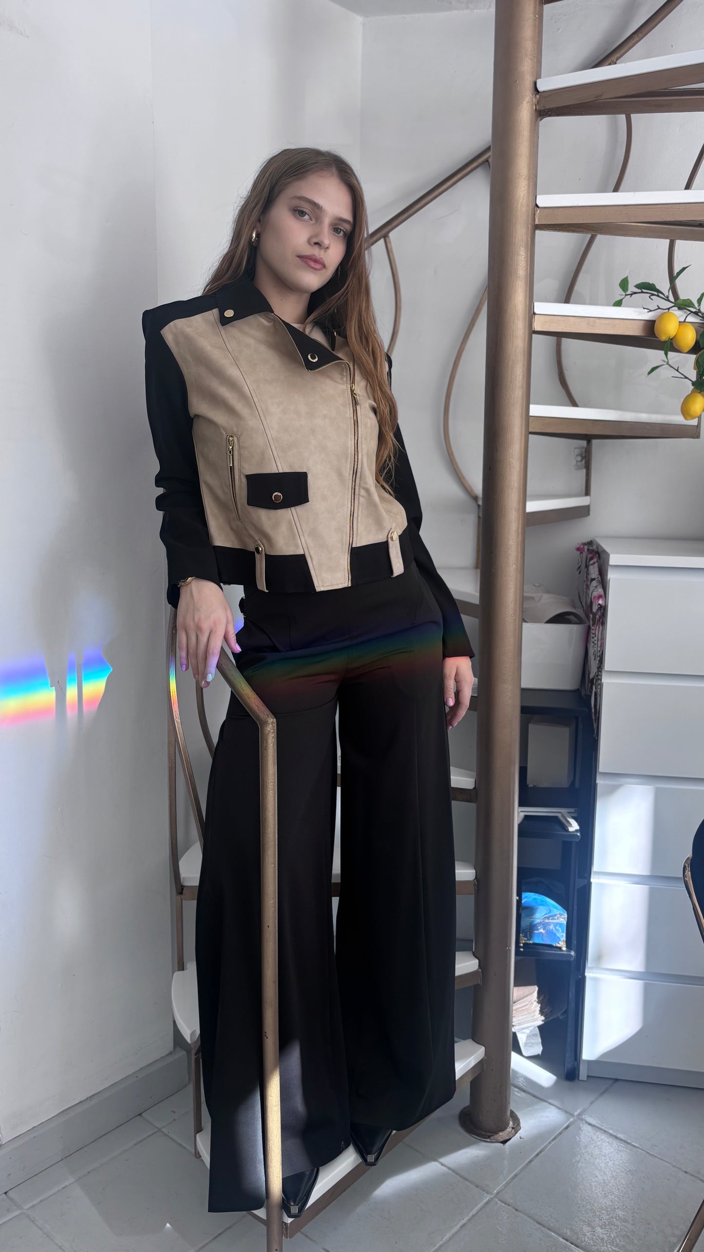 Bicolor eco leather jacket