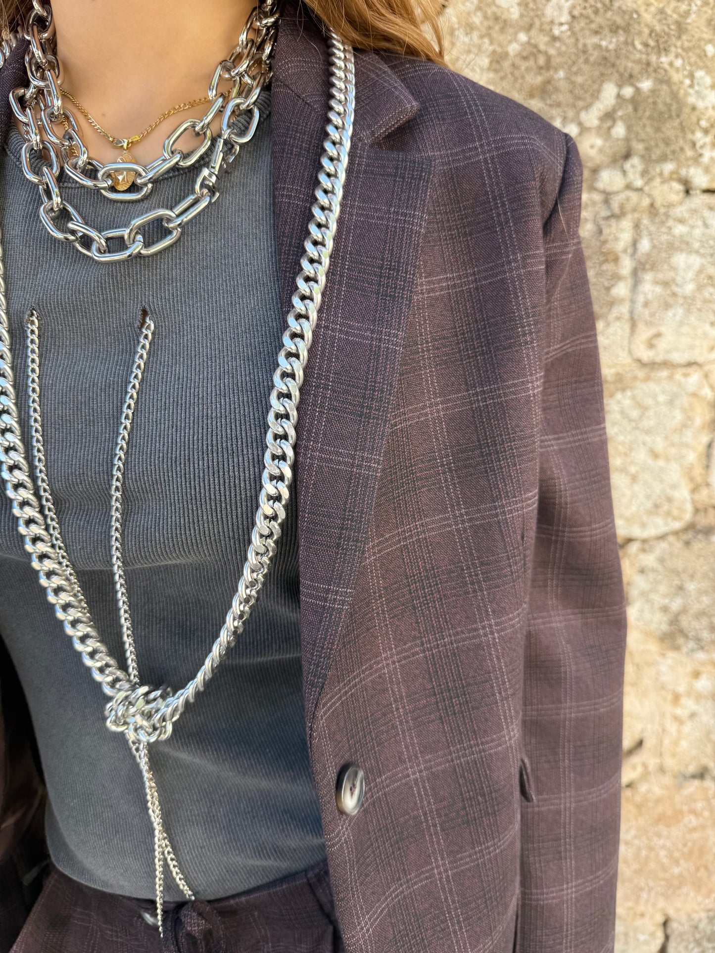 Bordeaux plaid blazer
