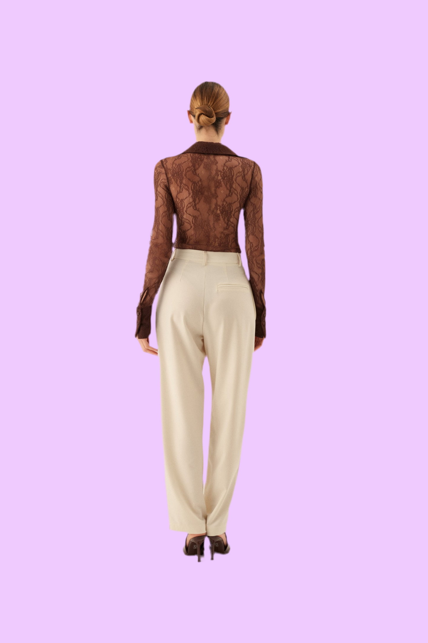 Cigarette creme high waist trouser