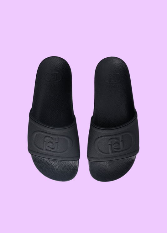 Black sandals with maxi logo