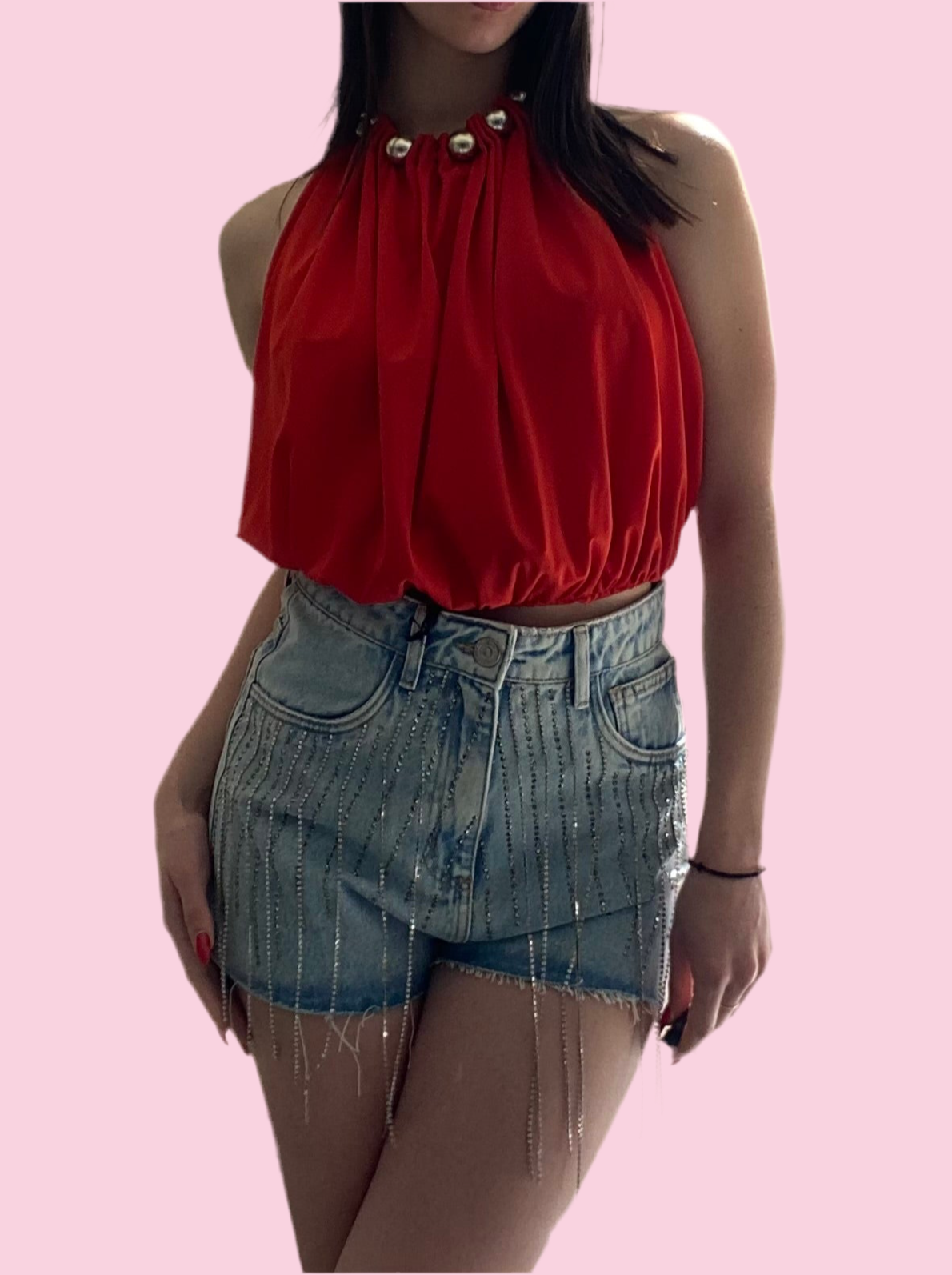 Jean short with rhinestone