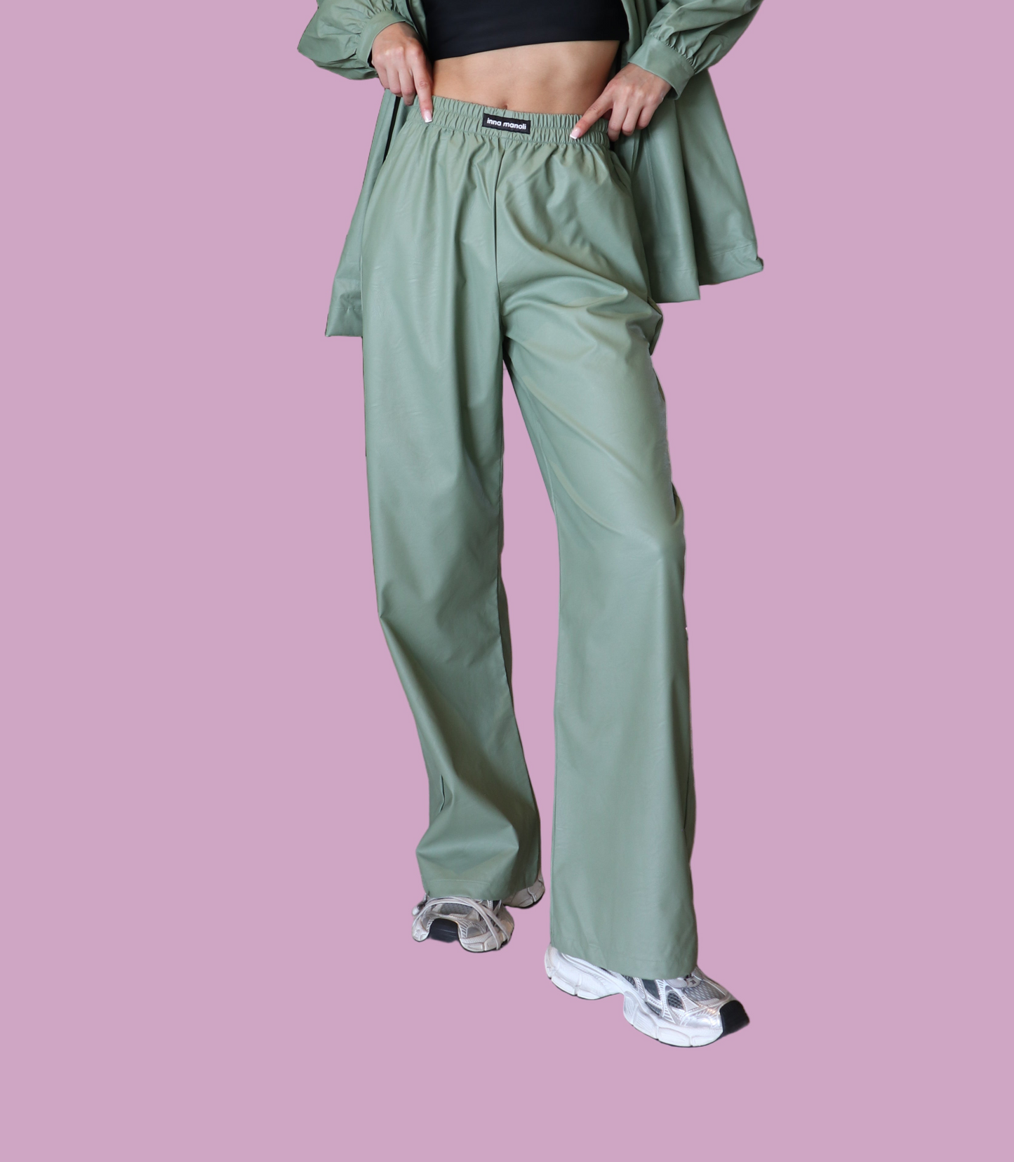 Eco leather wide leg pants