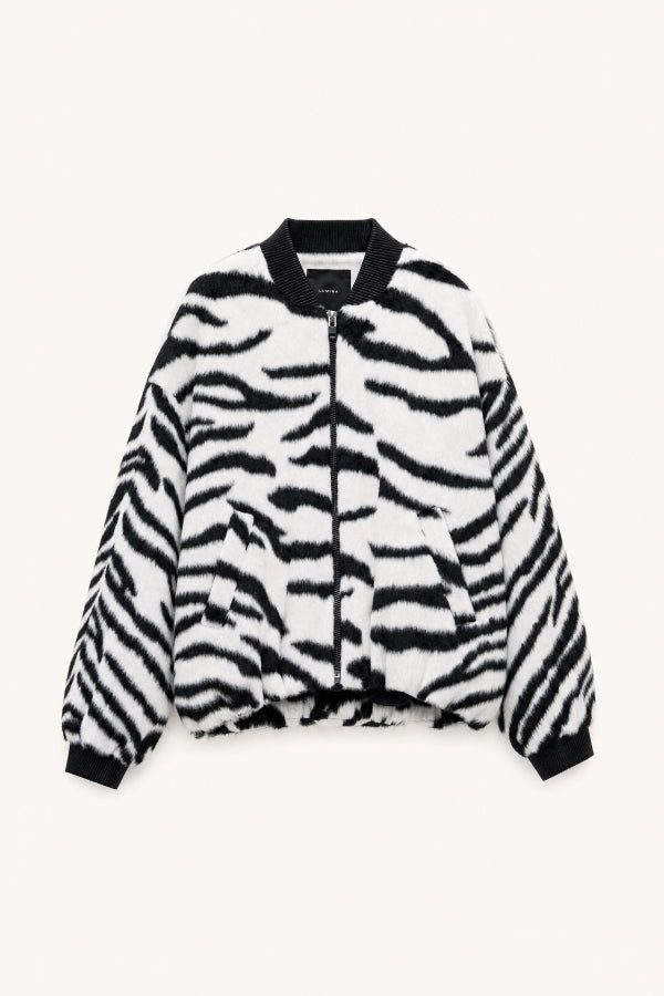 Zebra faux fur bomber