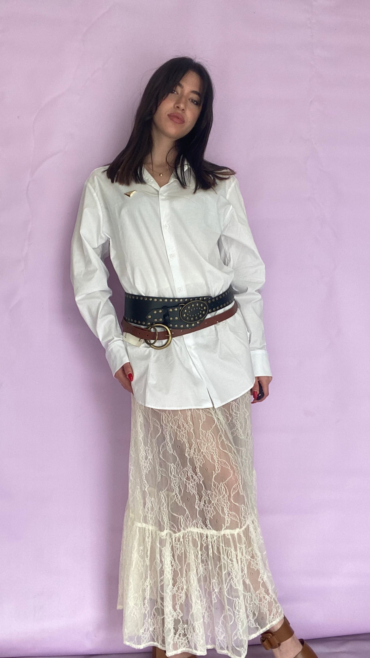 Cream long lace skirt