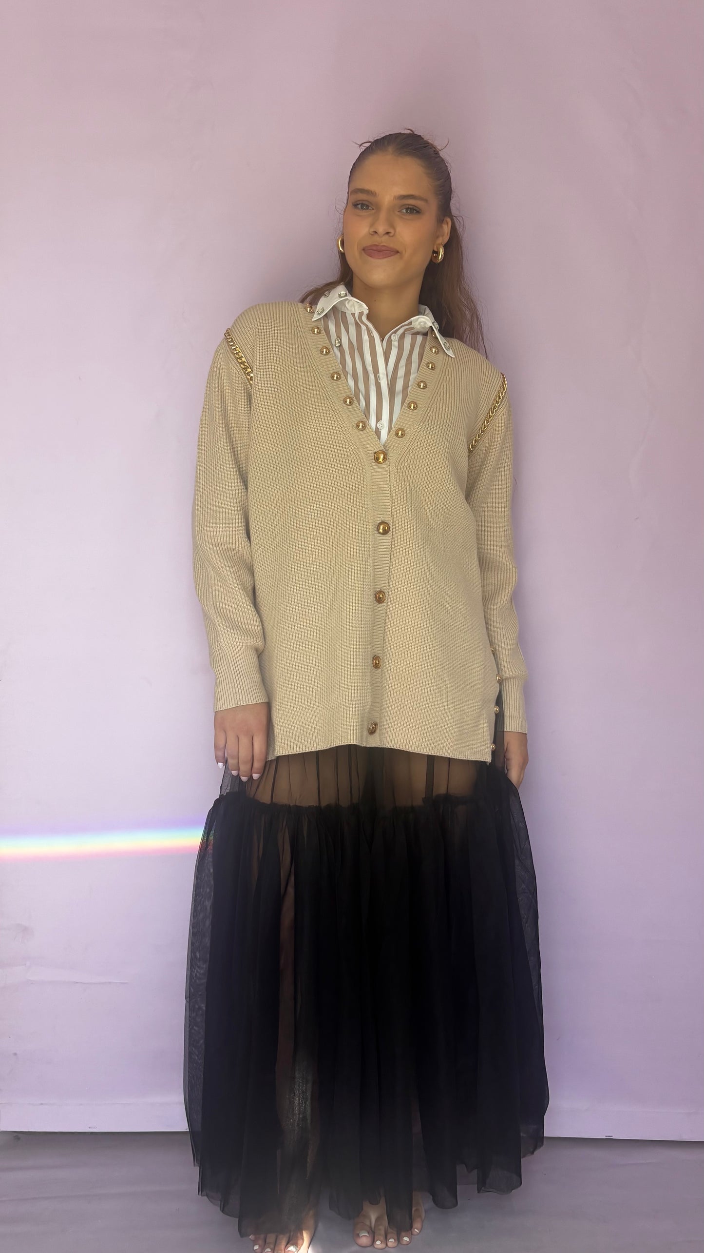Beige cardigan with studs