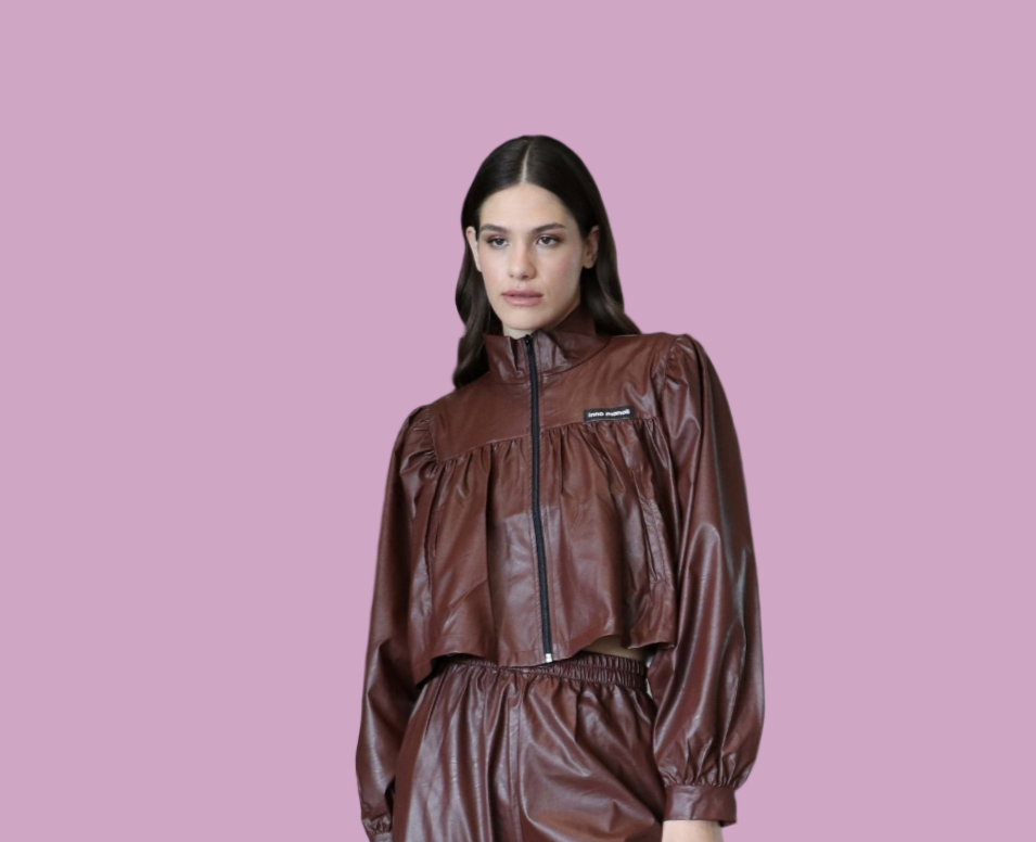 Eco leather crop jacket and pants