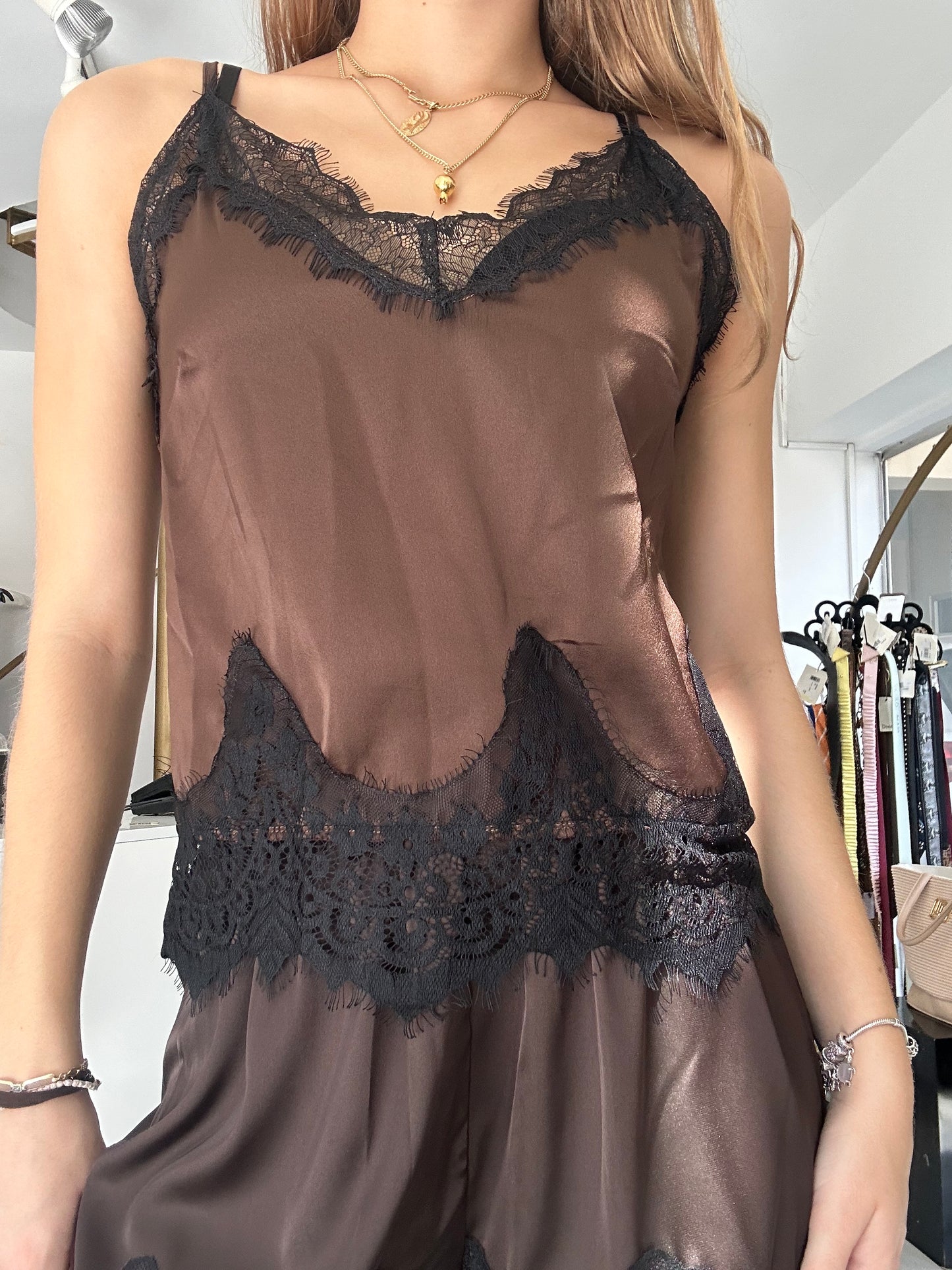 Satin top with lace details