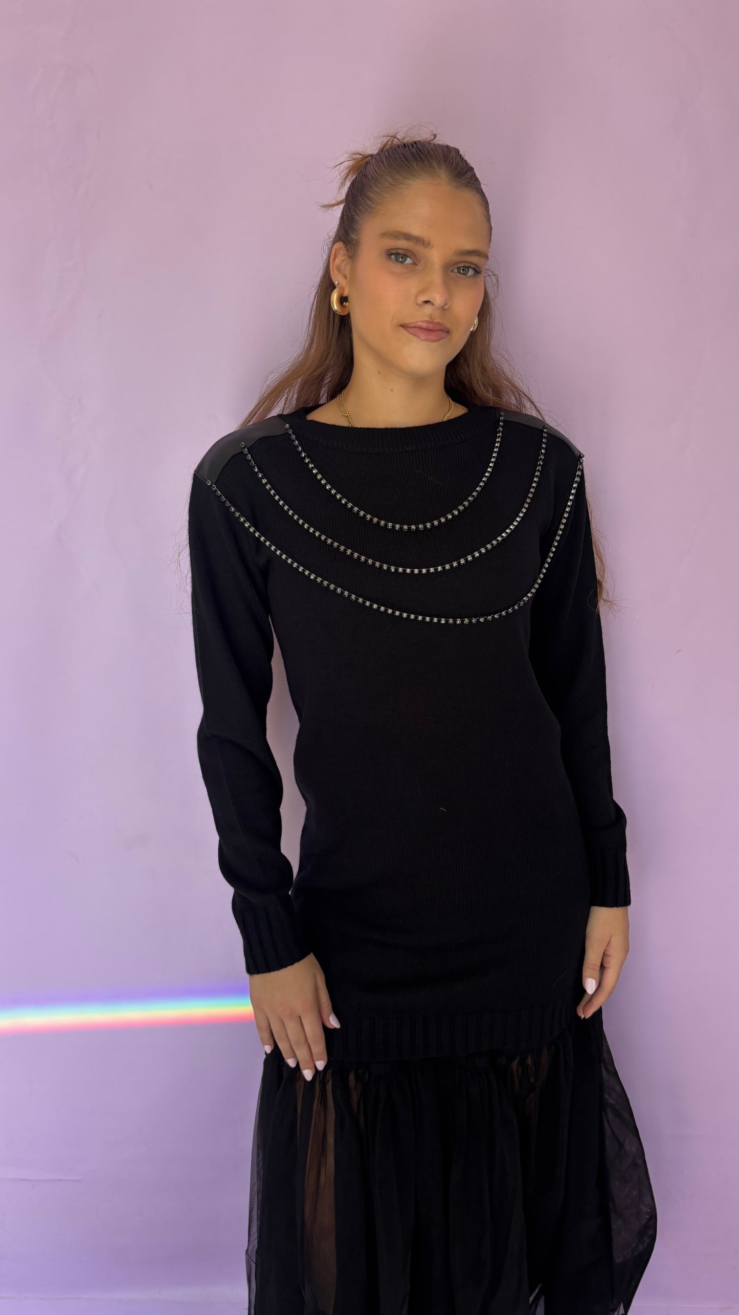 Black long knit sweater with tutu