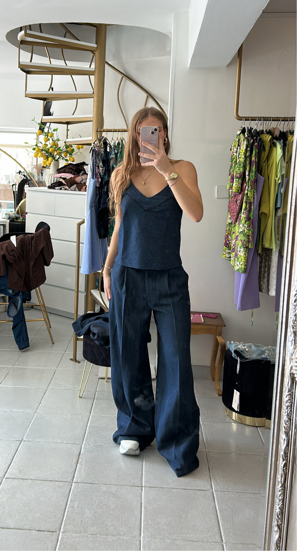 Dark blue wide leg pants