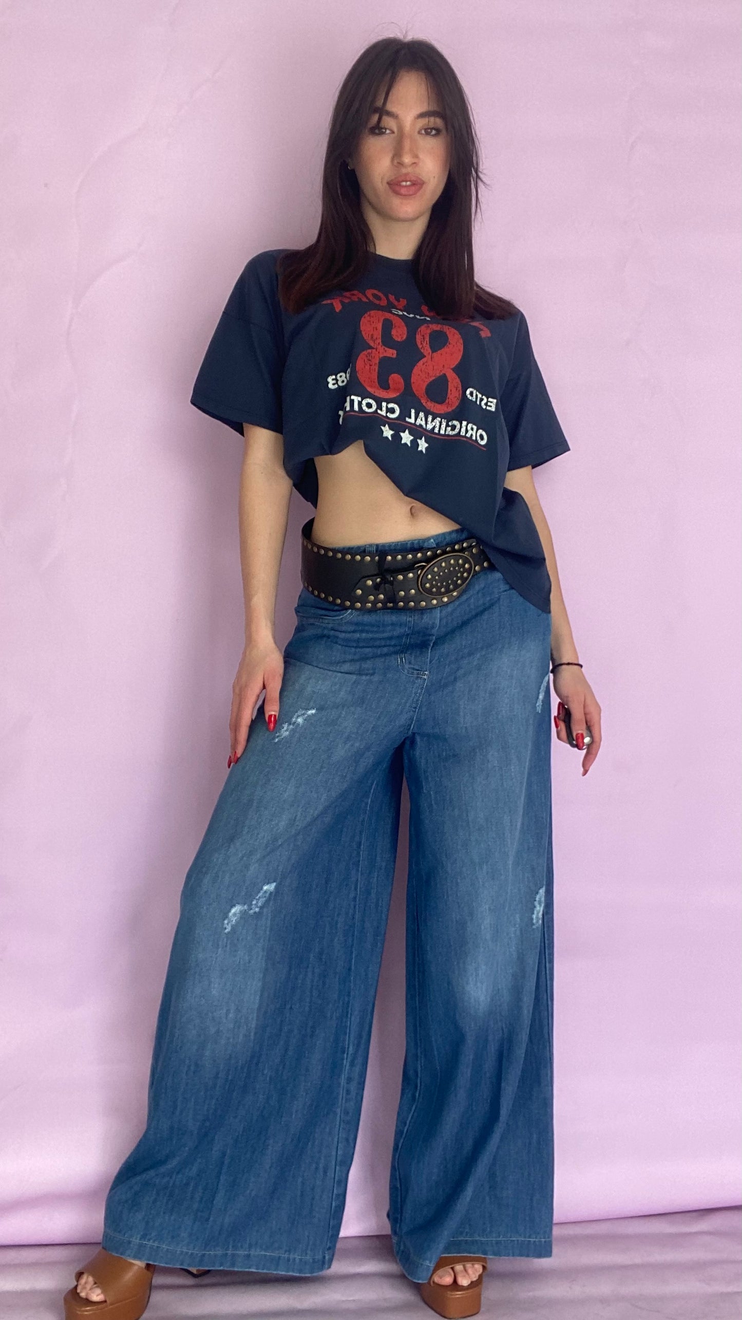 Blue high waist palazzo jean