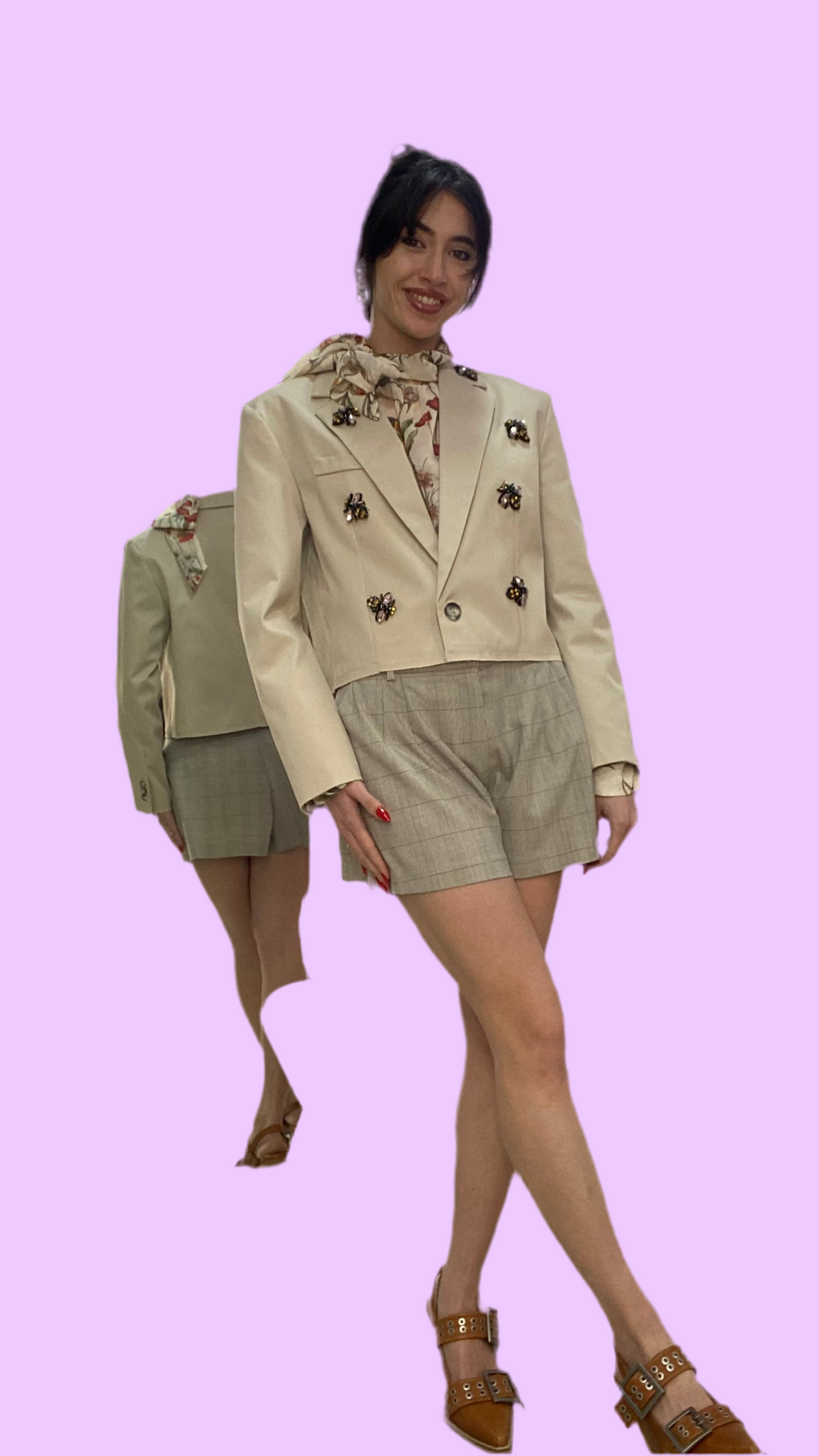 Waist long blazer with pins