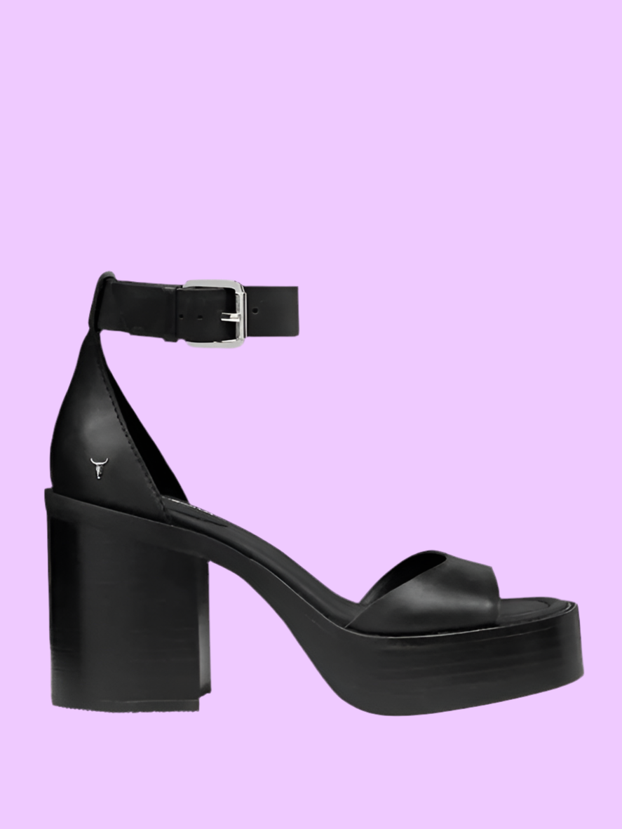 Black chunk low heel sandals