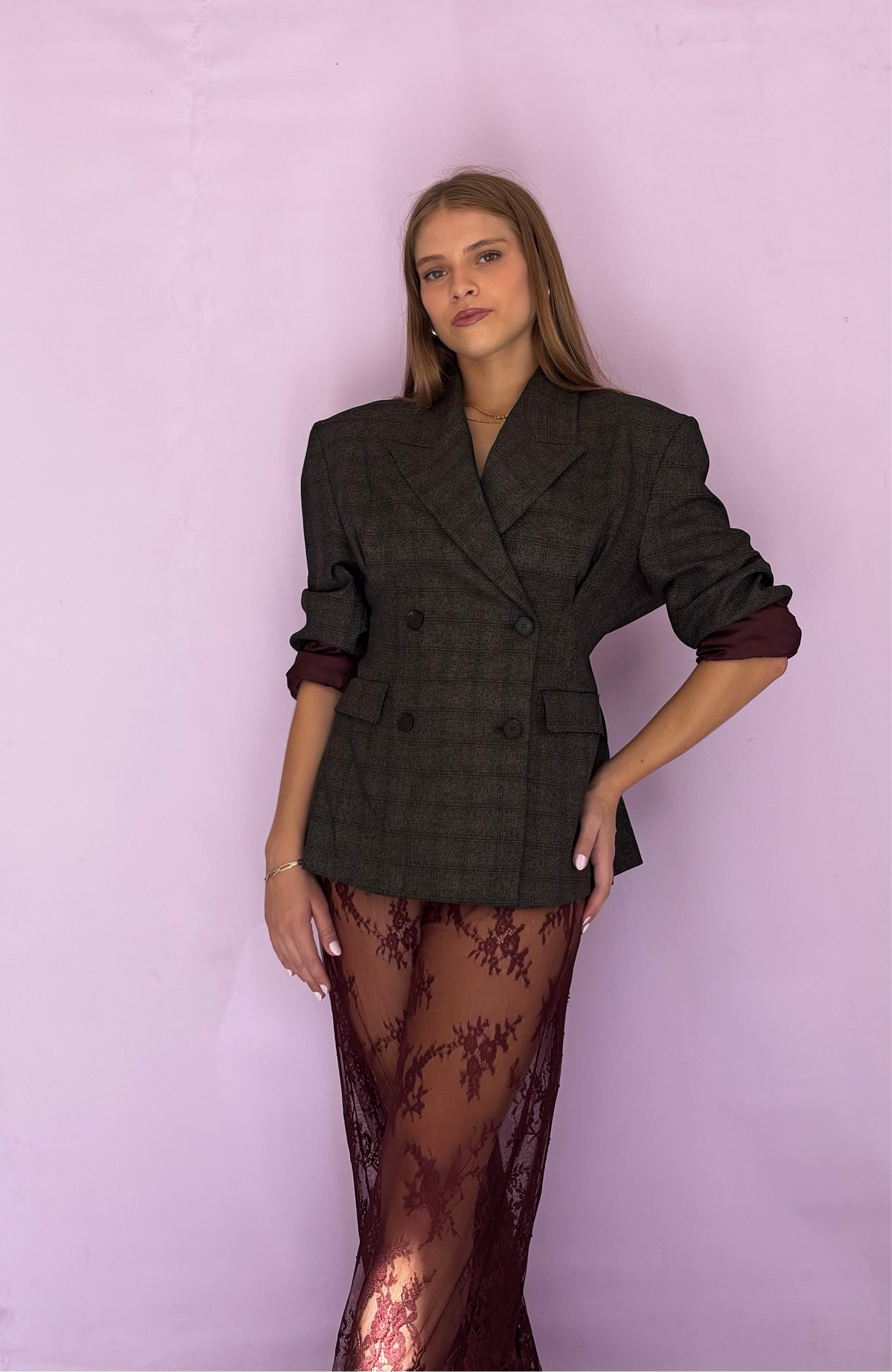 Check double breasted blazer