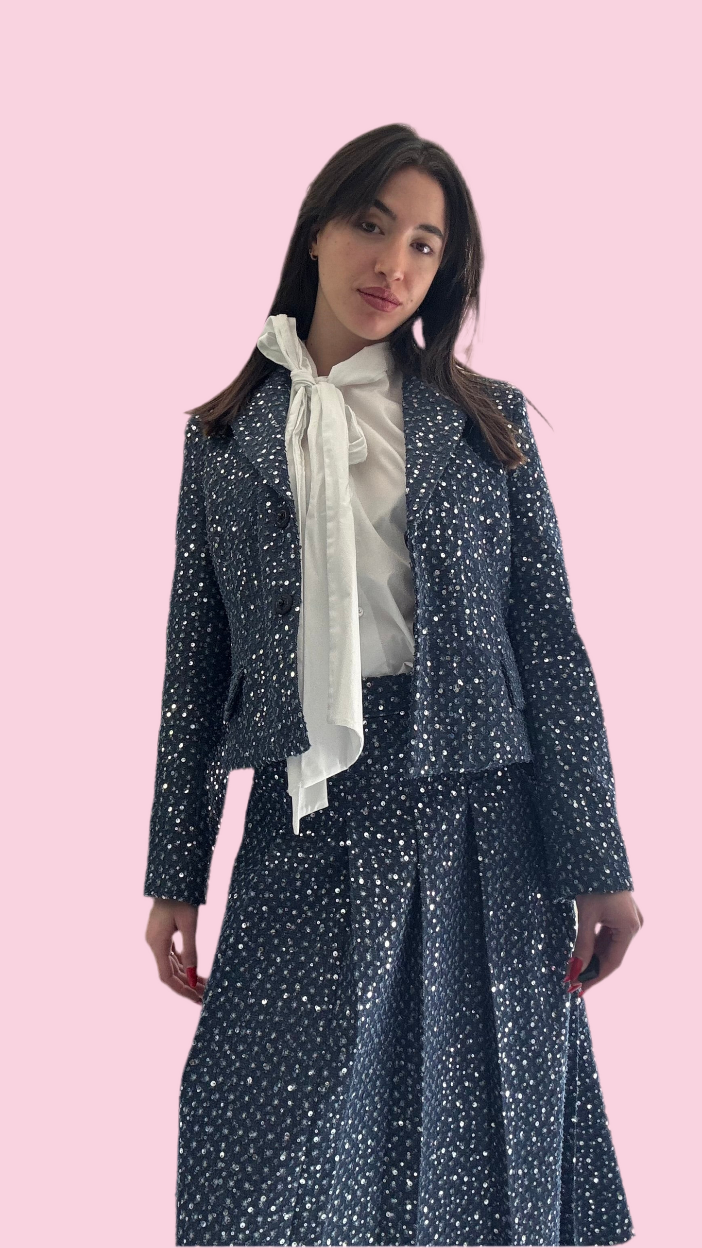 Denim blazer with sequin