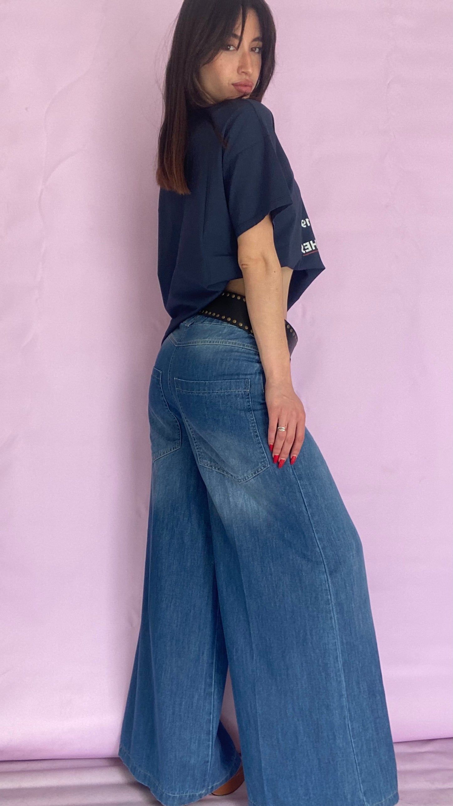 Blue high waist palazzo jean