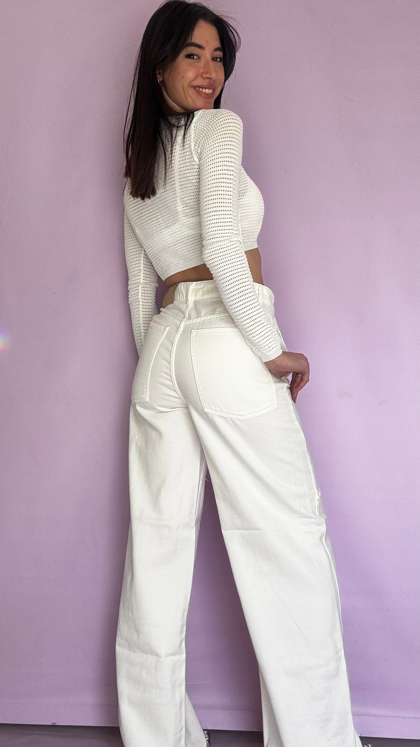 Denim wide leg pants