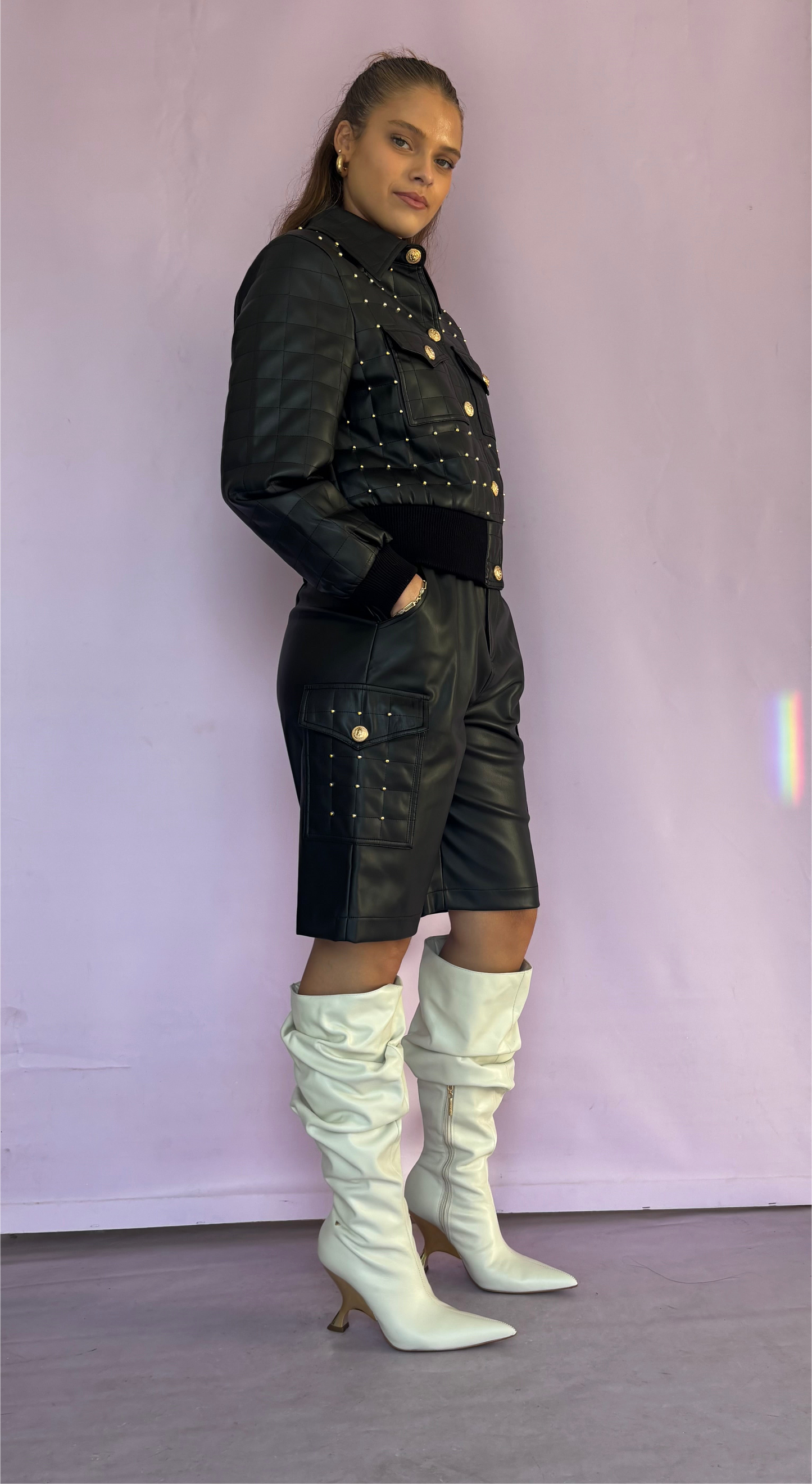 Black eco leather bermuda