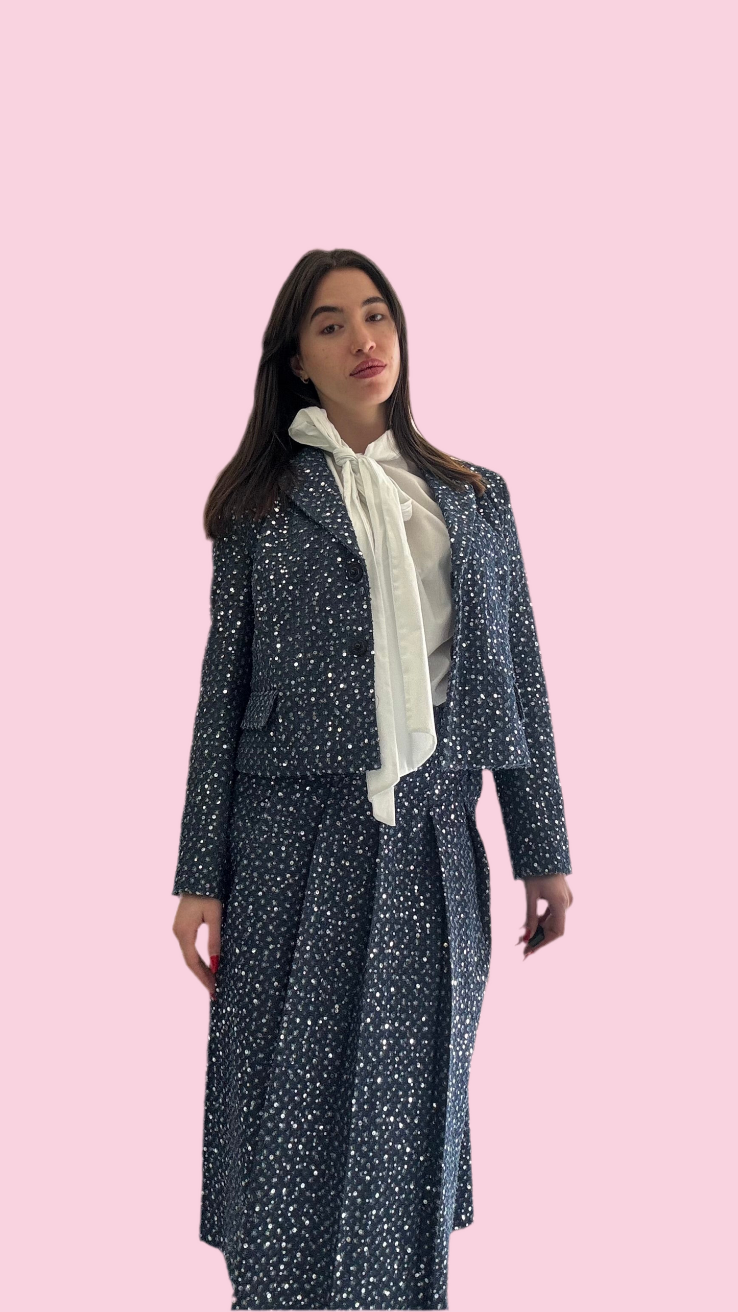 Denim blazer with sequin