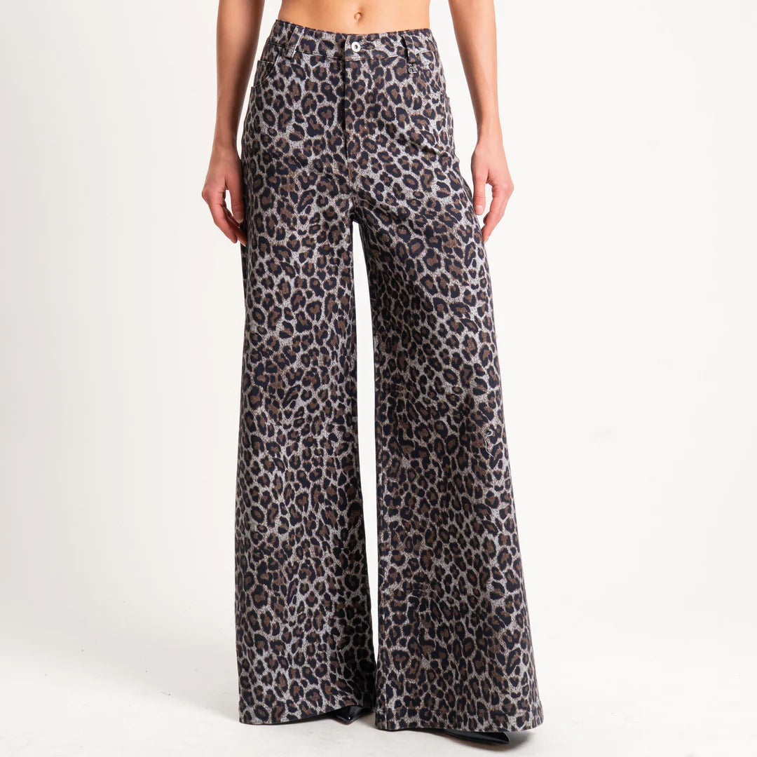 Leopard print denim pants