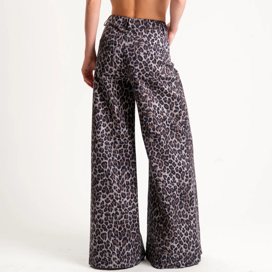 Leopard print denim pants