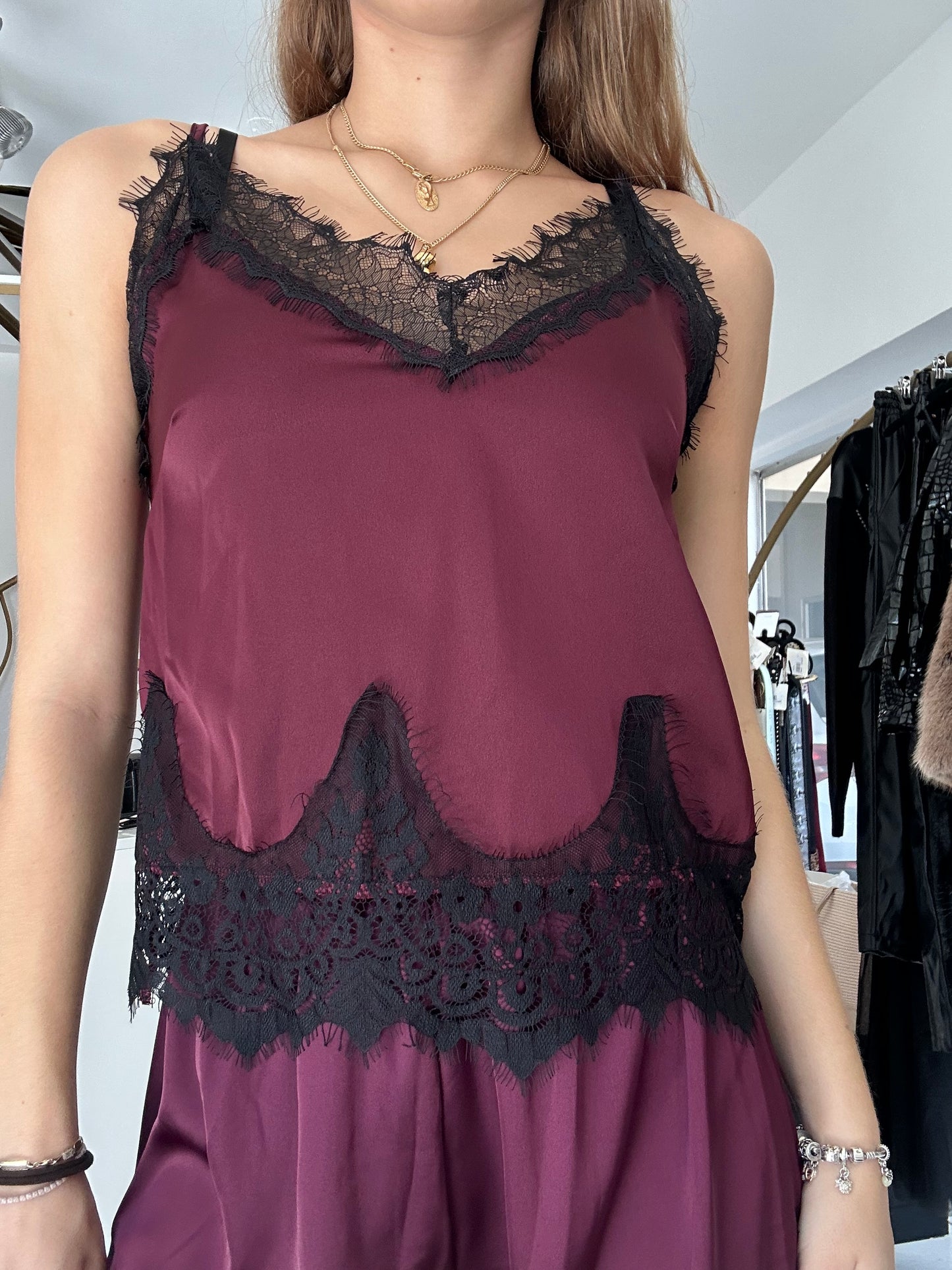 Satin top with lace details