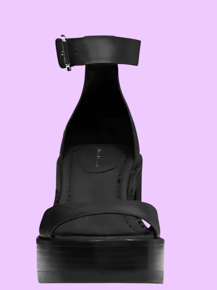 Black chunk low heel sandals