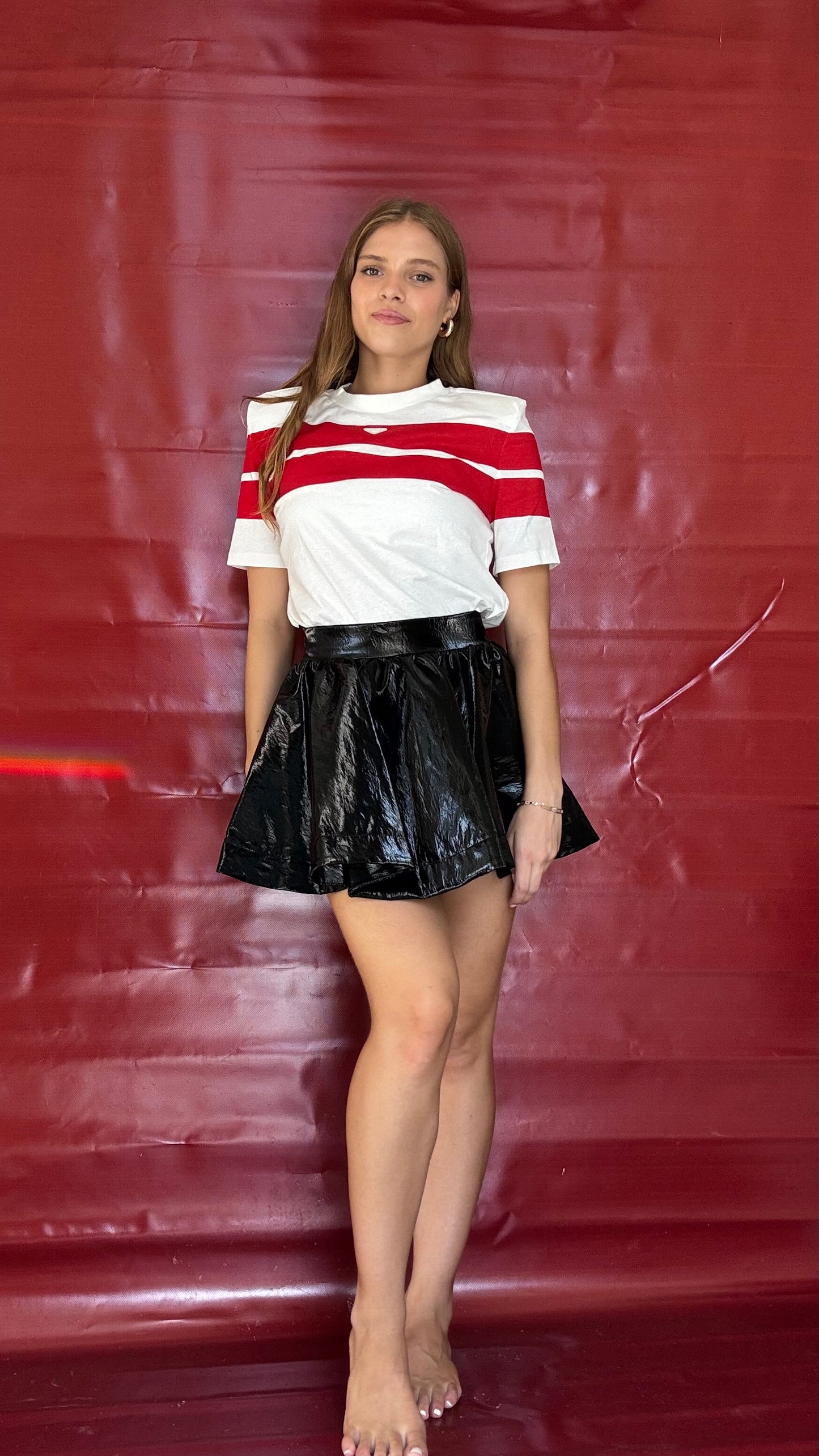 High waist short PU skort