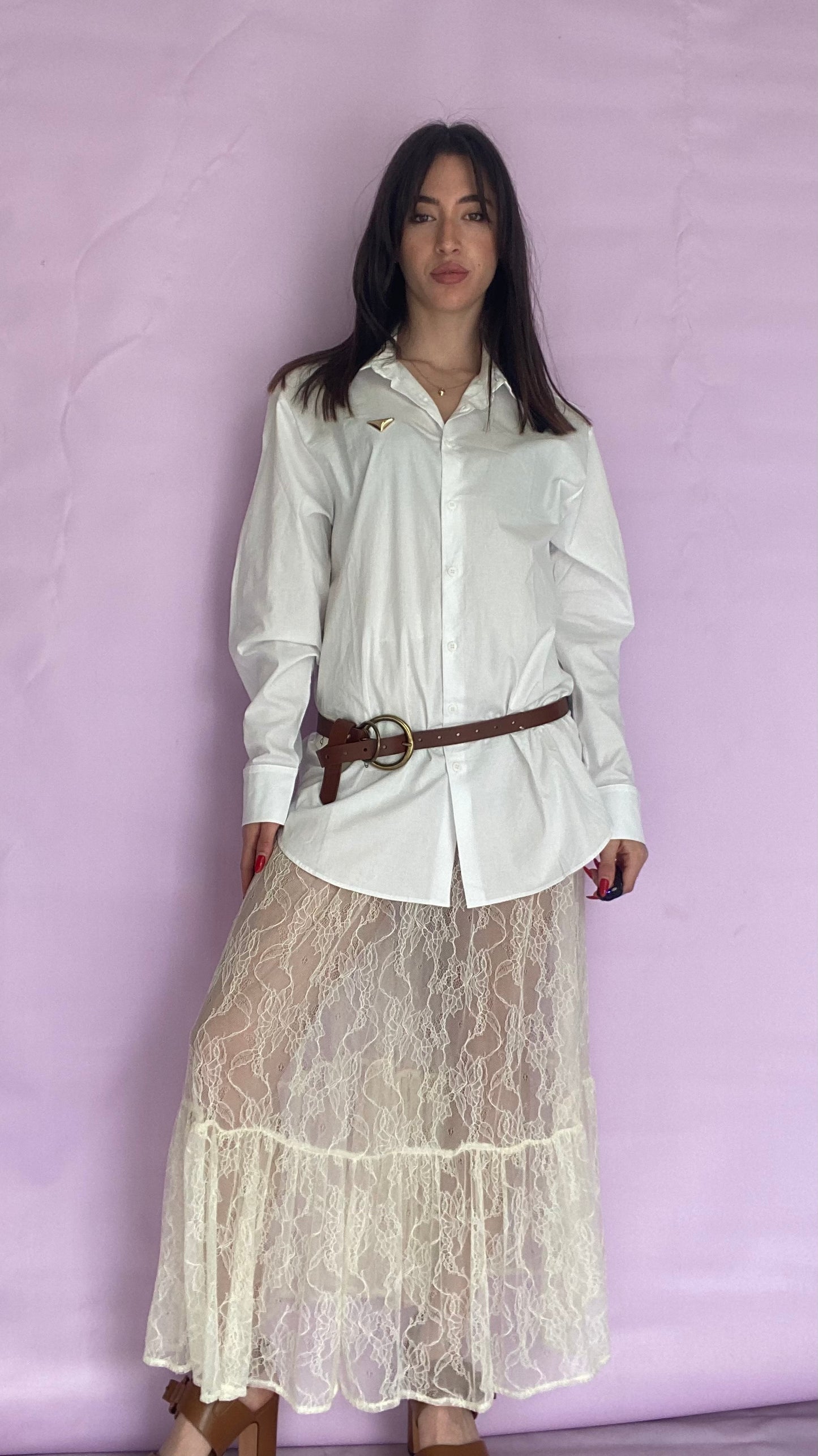 Cream long lace skirt
