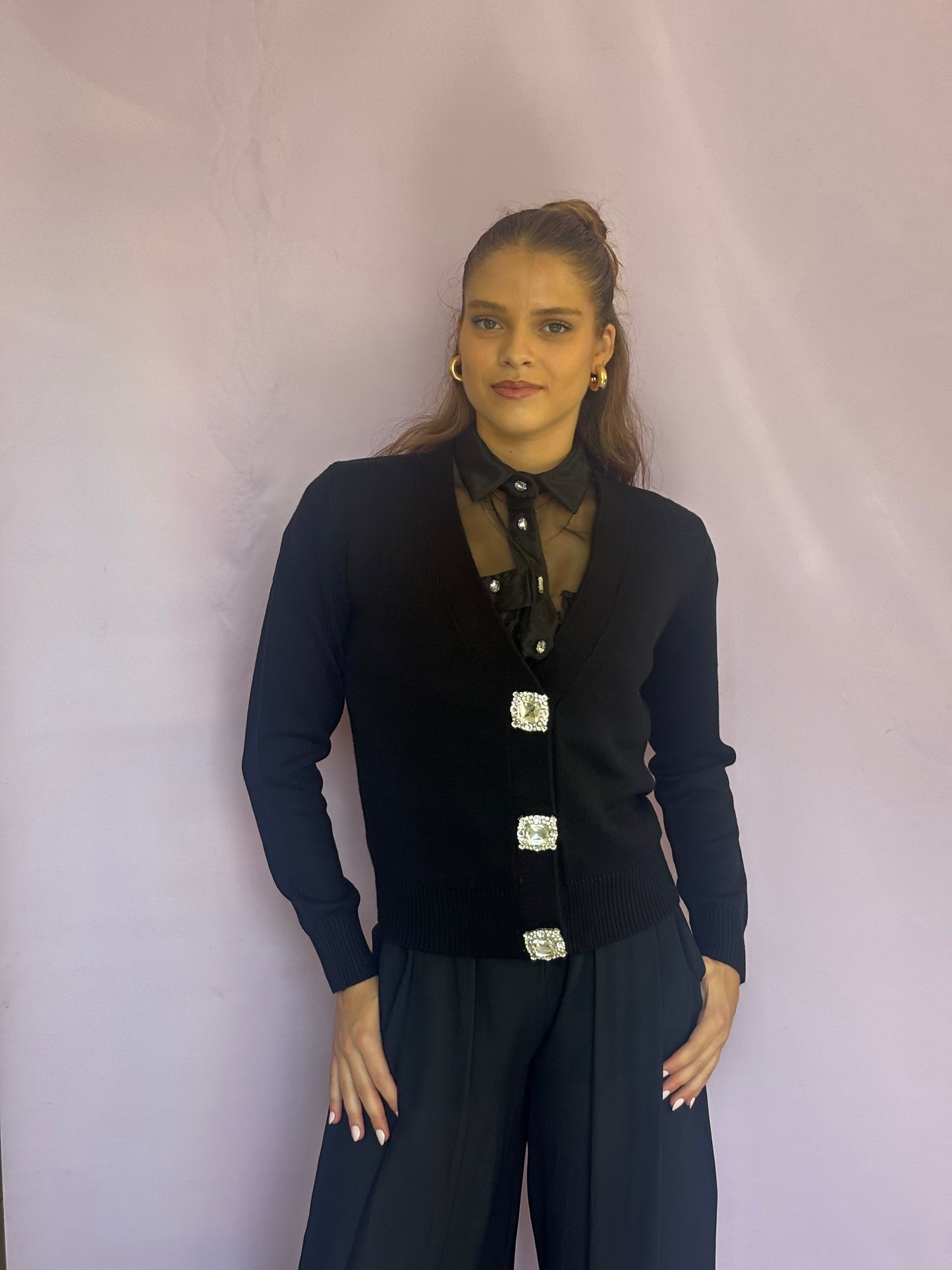 Black cardigan with large buttons
