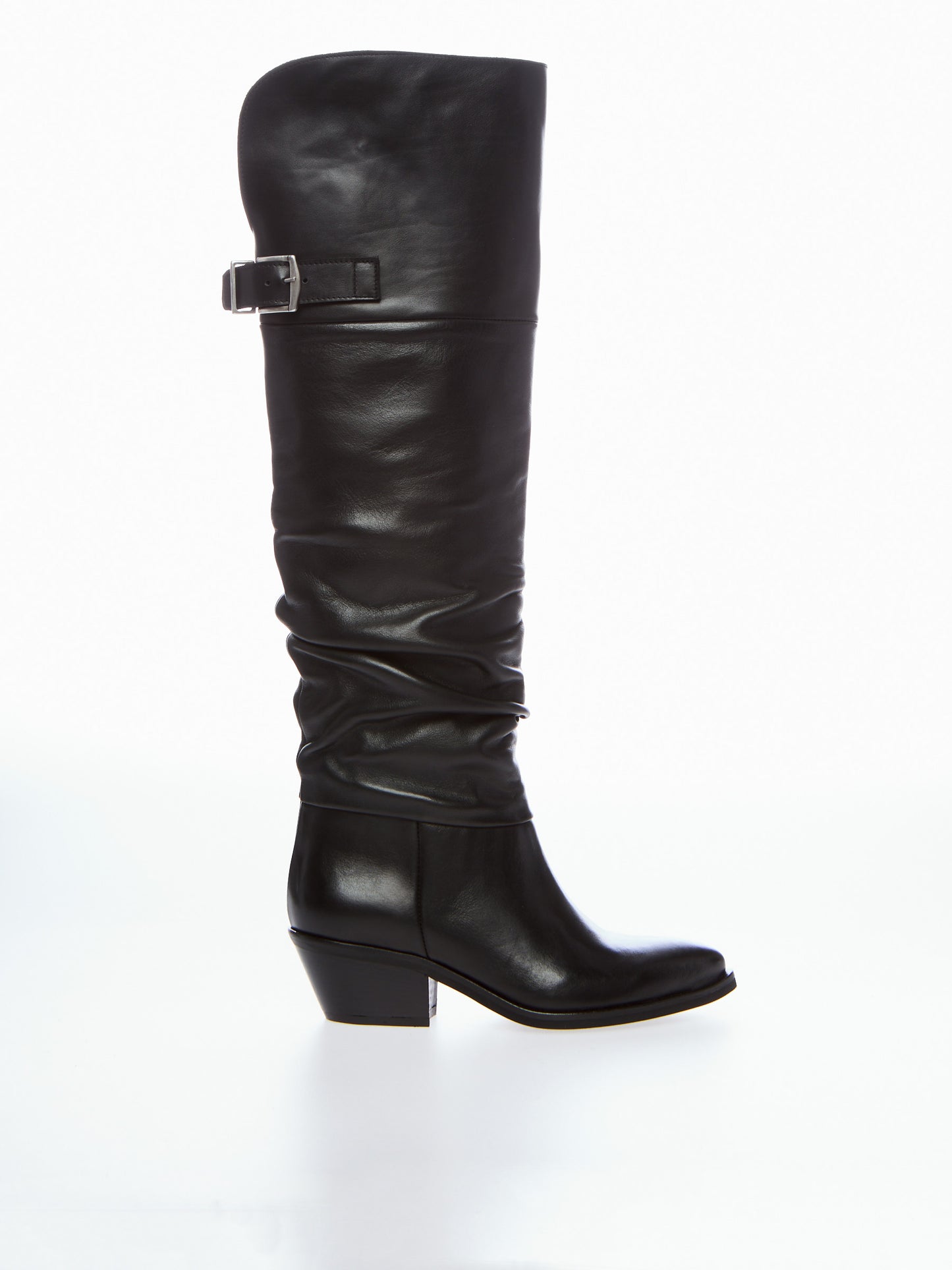 Black leather cowboy boots