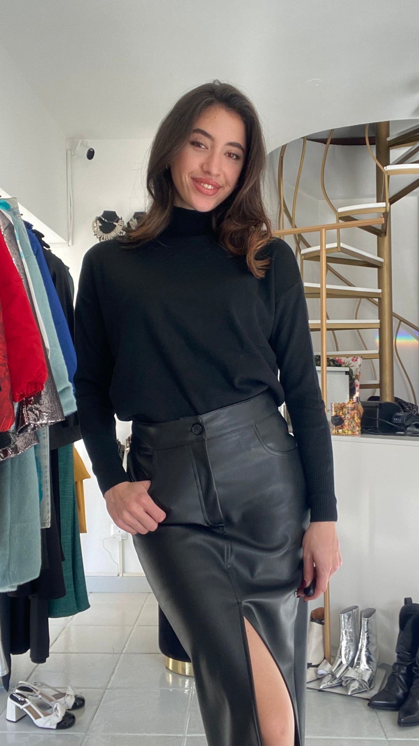 Faux leather midi skirt