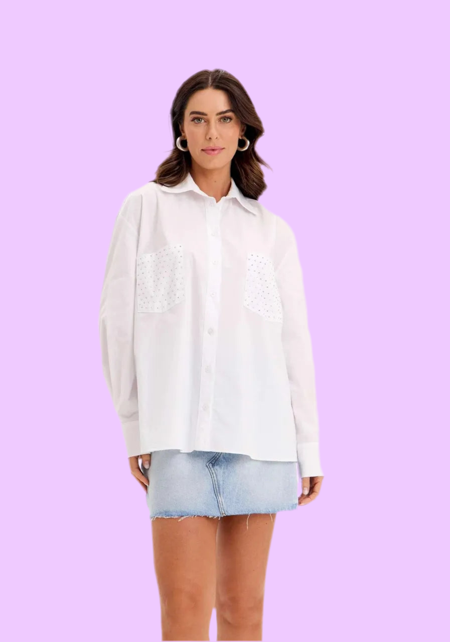 White Long sleeve pocket shirt