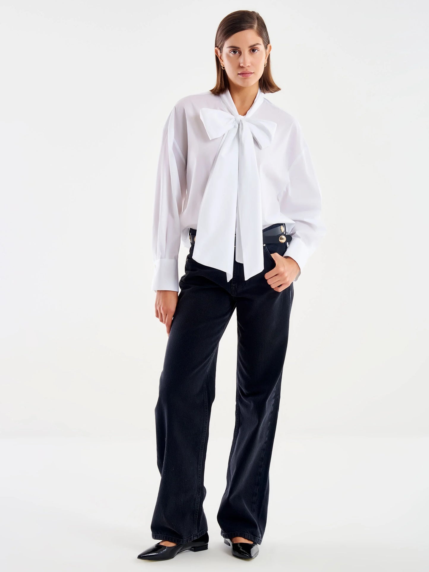 White shirt with bow