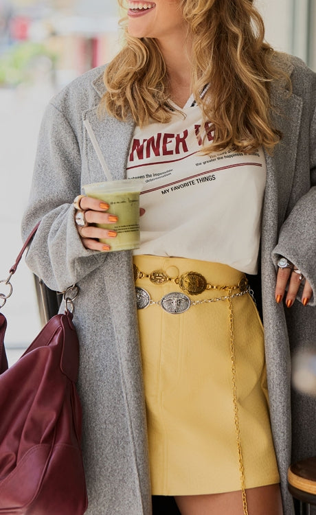 Butter yellow PU skort