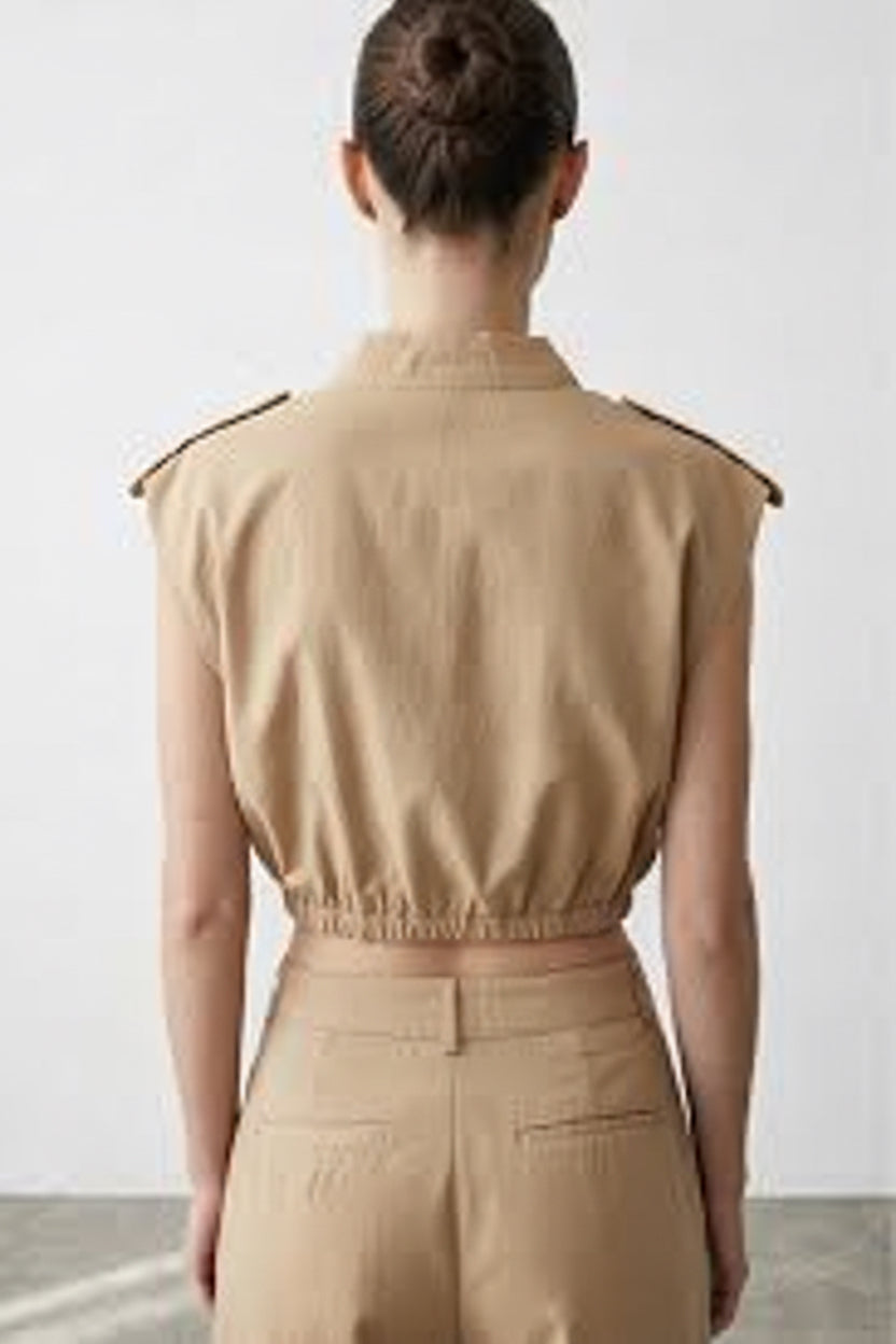 Beige crop top with elastic band Baroc Boutique