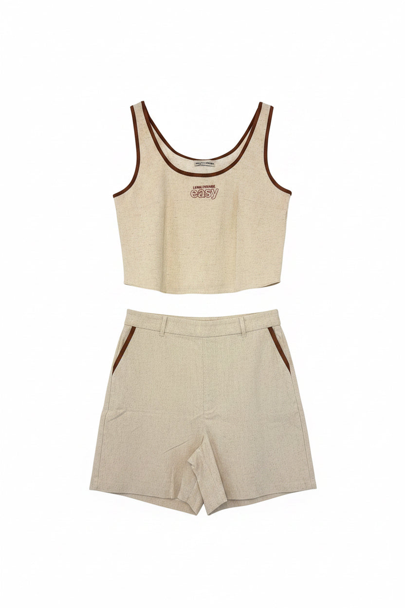 Beige linen high waisted short Baroc Boutique