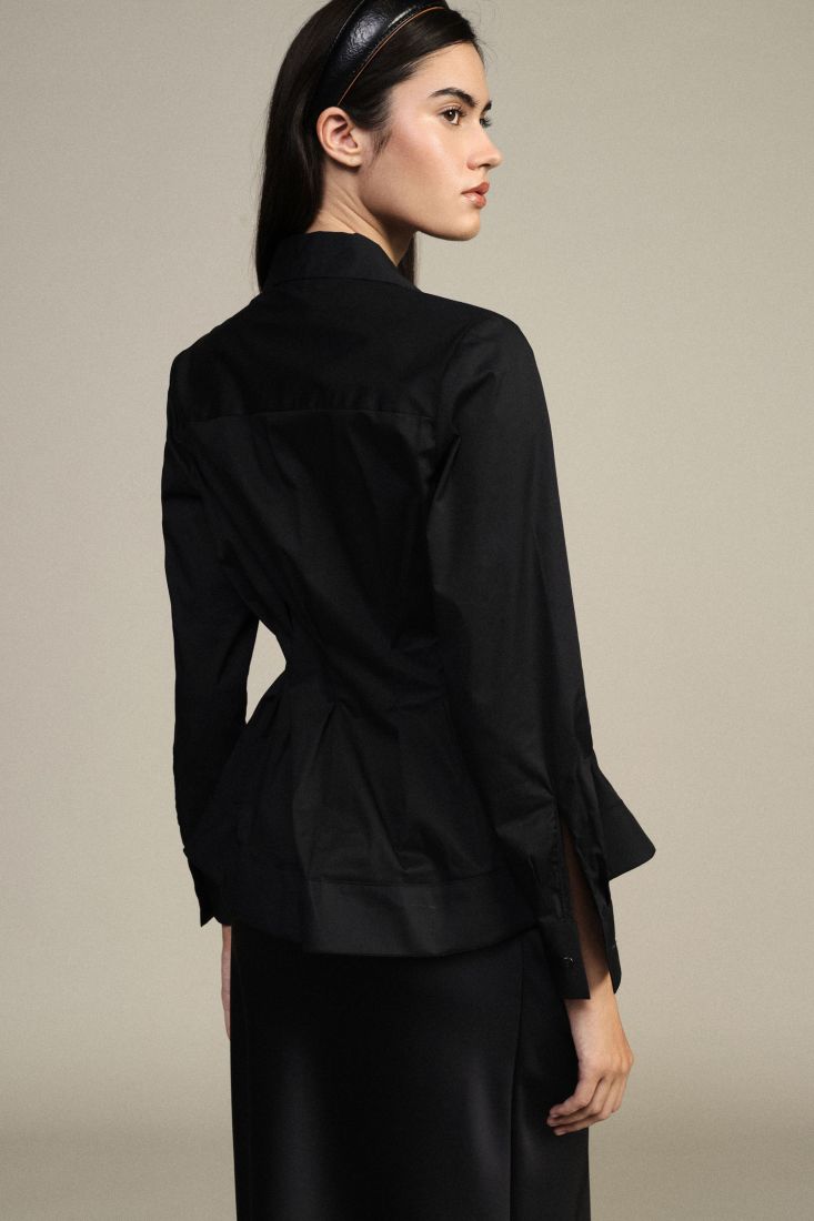 Black flared shirt with darts and longsleeves Baroc Boutique