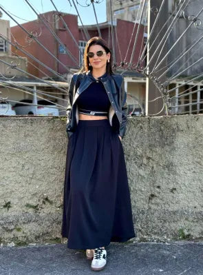 Black long A line skirt Baroc Boutique