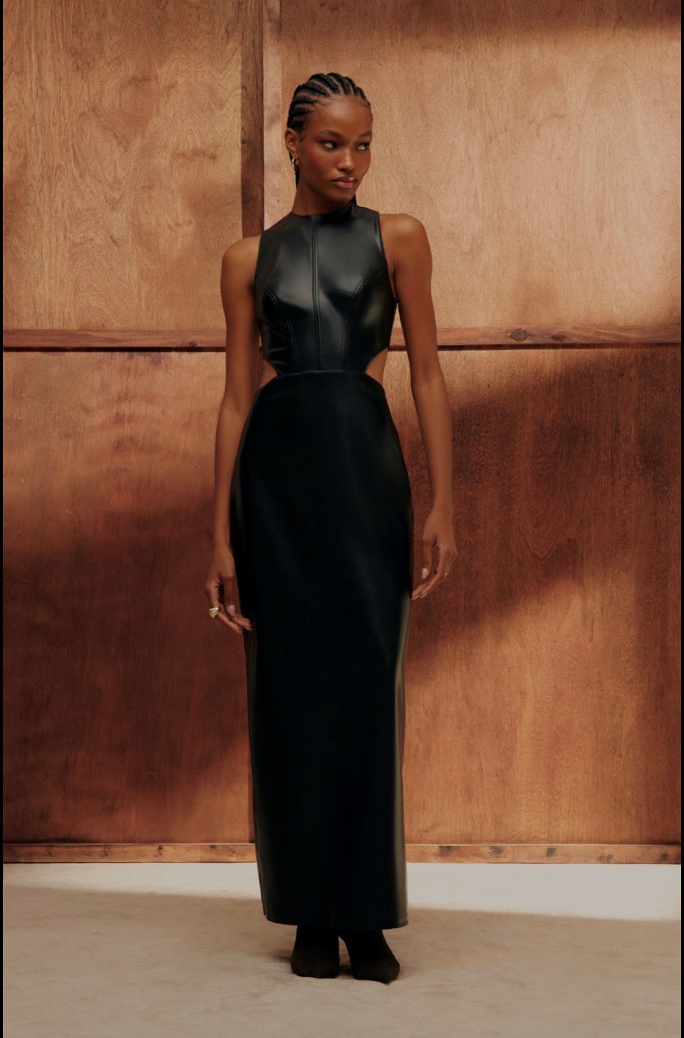 Faux leather cut out long dress Baroc Boutique Black / Small