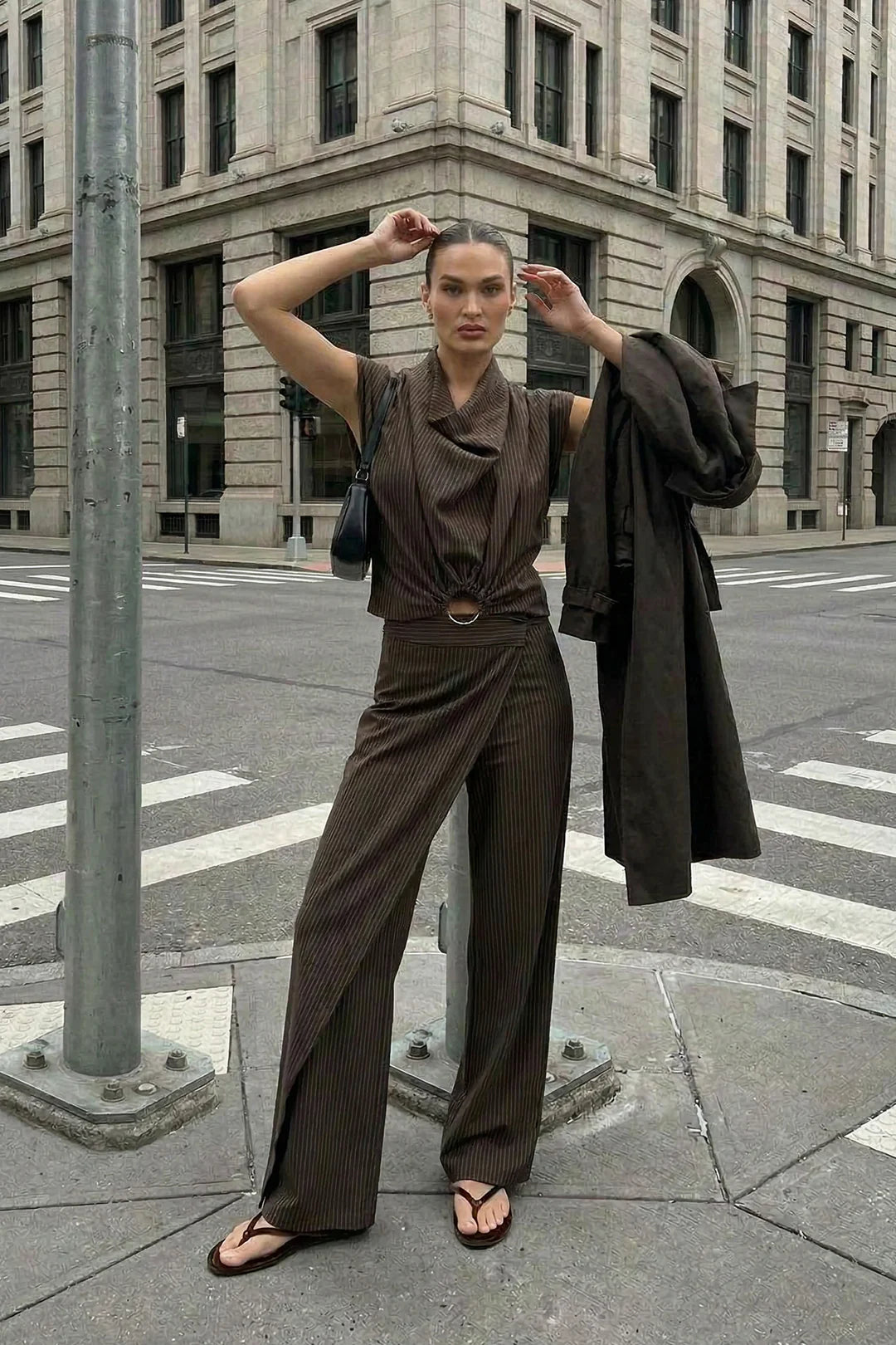Brown striped crop top Baroc Boutique