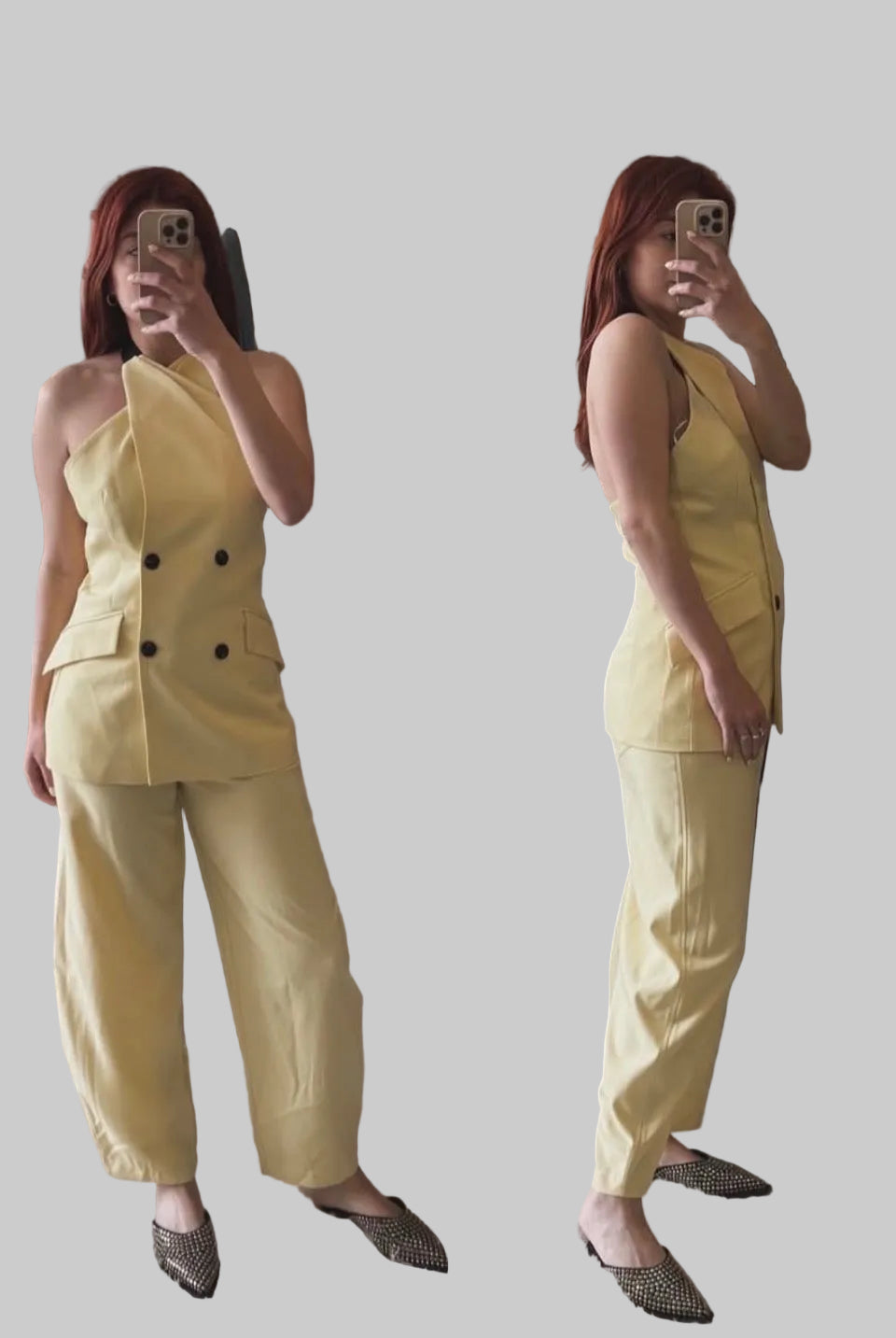 Butter yellow barrel pants Baroc Boutique