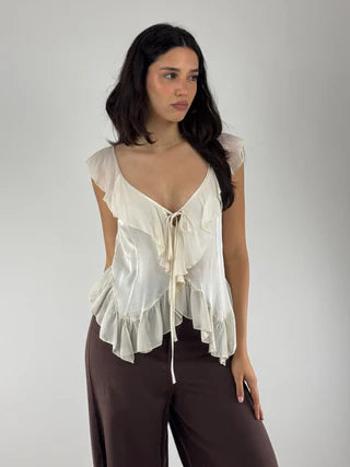 Cream satin asymmetric top Baroc Boutique