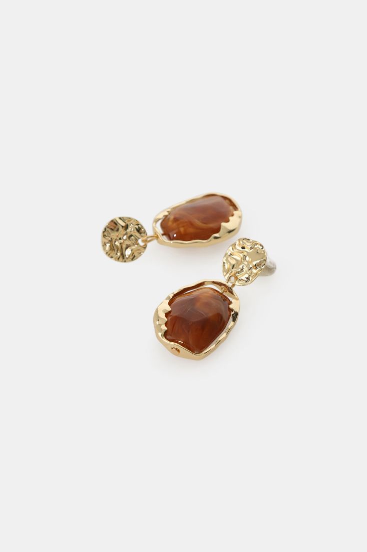 Drop earrings with irregular stone and hammered stud Baroc Boutique