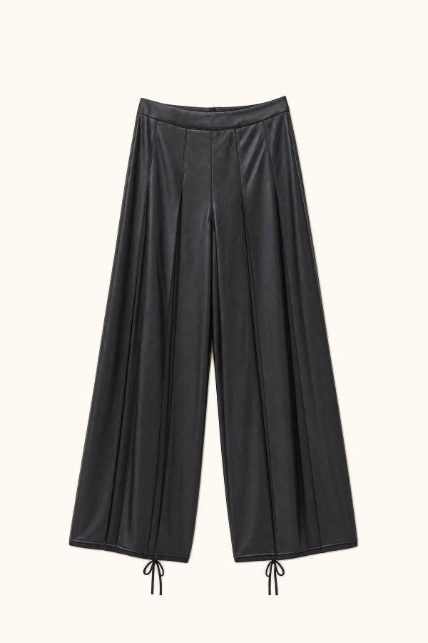 Faux leather wide leg pants with sheer details Baroc Boutique