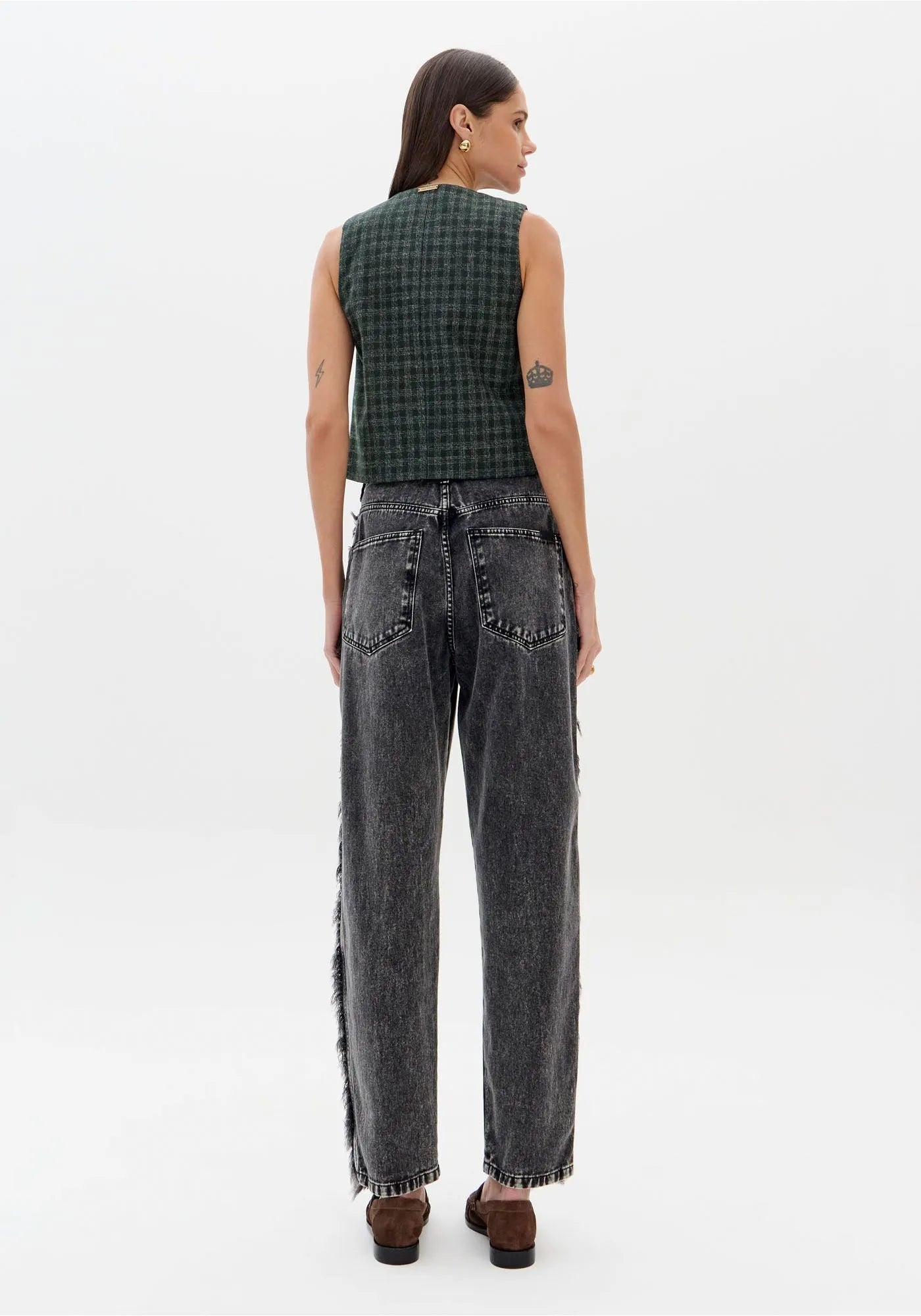 Green Plaid Button-Down Tailored Vest Baroc Boutique