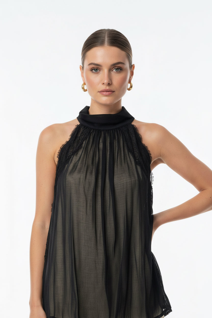 High neck sheer top Baroc Boutique