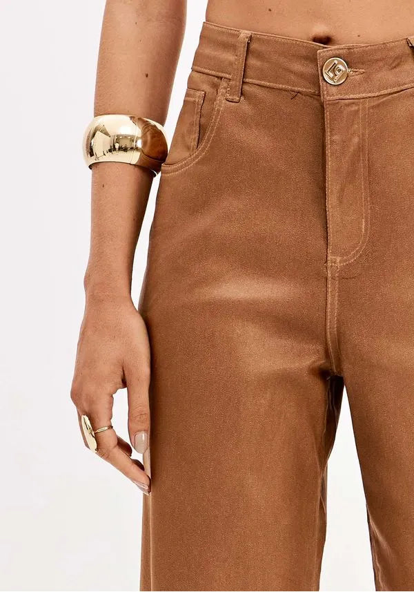 High waisted coated wide leg twill jean Baroc Boutique